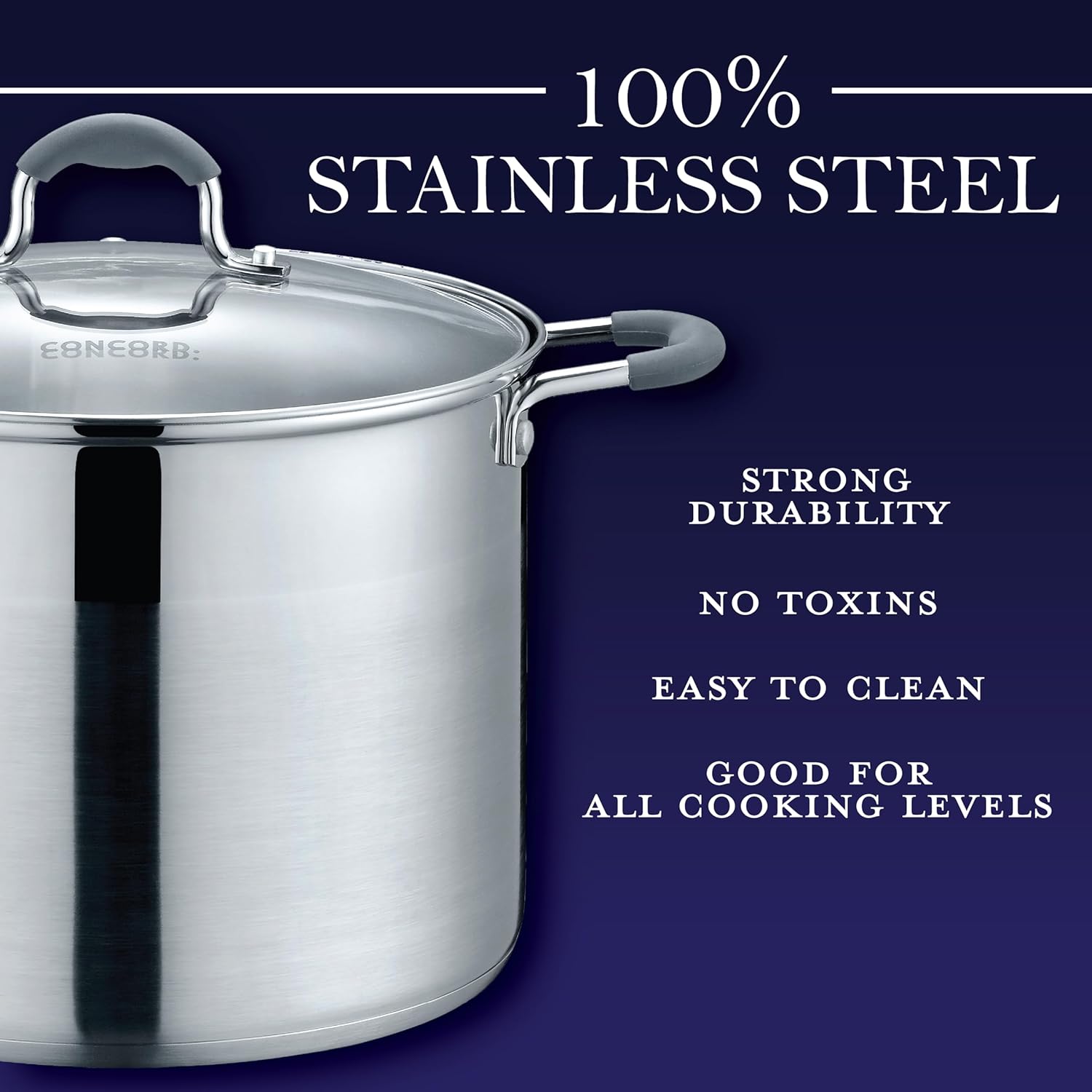 10 QT Stainless Steel Stock Pot with Glass Lid and Silicone Handles