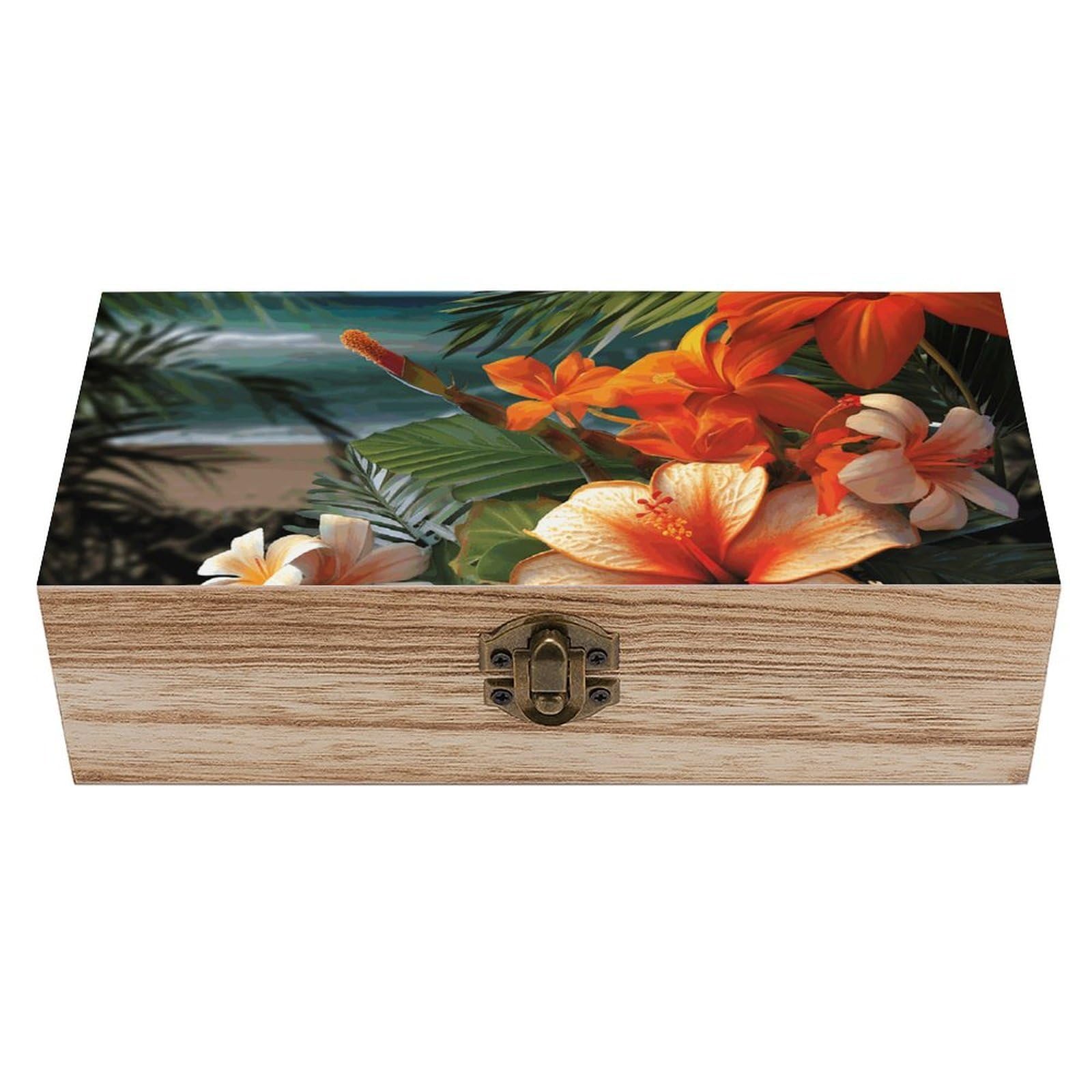 Tropical Flowers And Decorations Wooden Keepsake Box Storage Boxes with Hin