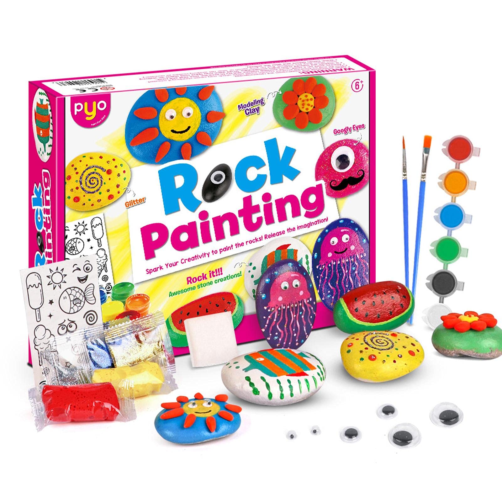 Rock Painting Kit For Kids | Art And Craft For Kids Girls & Boys | Thanksgiving DIY Stone Water Paint Toys Perfect Birthday Present Or Gift DIY Rock Decorating Art Supplies