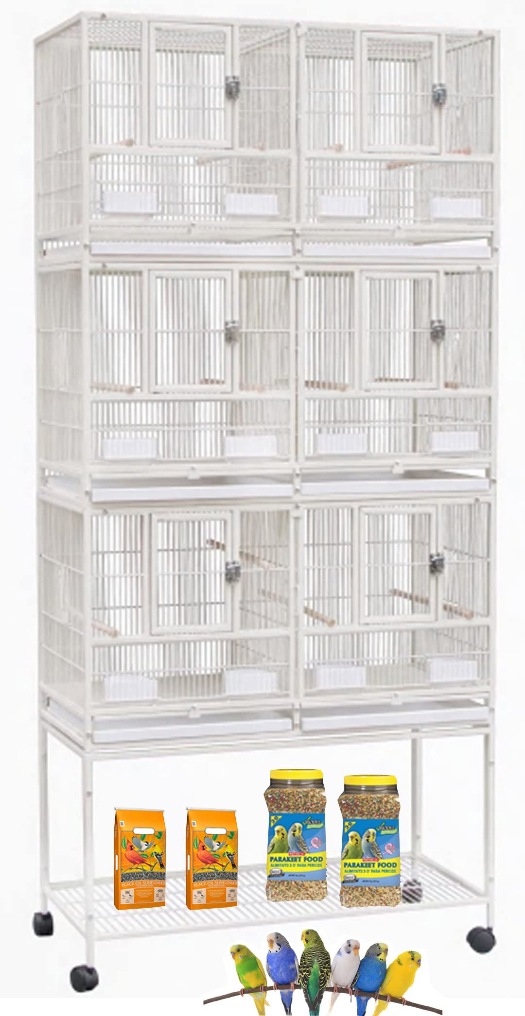 1/2/3-Combo Stacker Center Divided Breeder Breeding Bird Flight Double Rolling Cage for Aviaries Canaries Cockatiels Lovebirds Finches Budgies Small