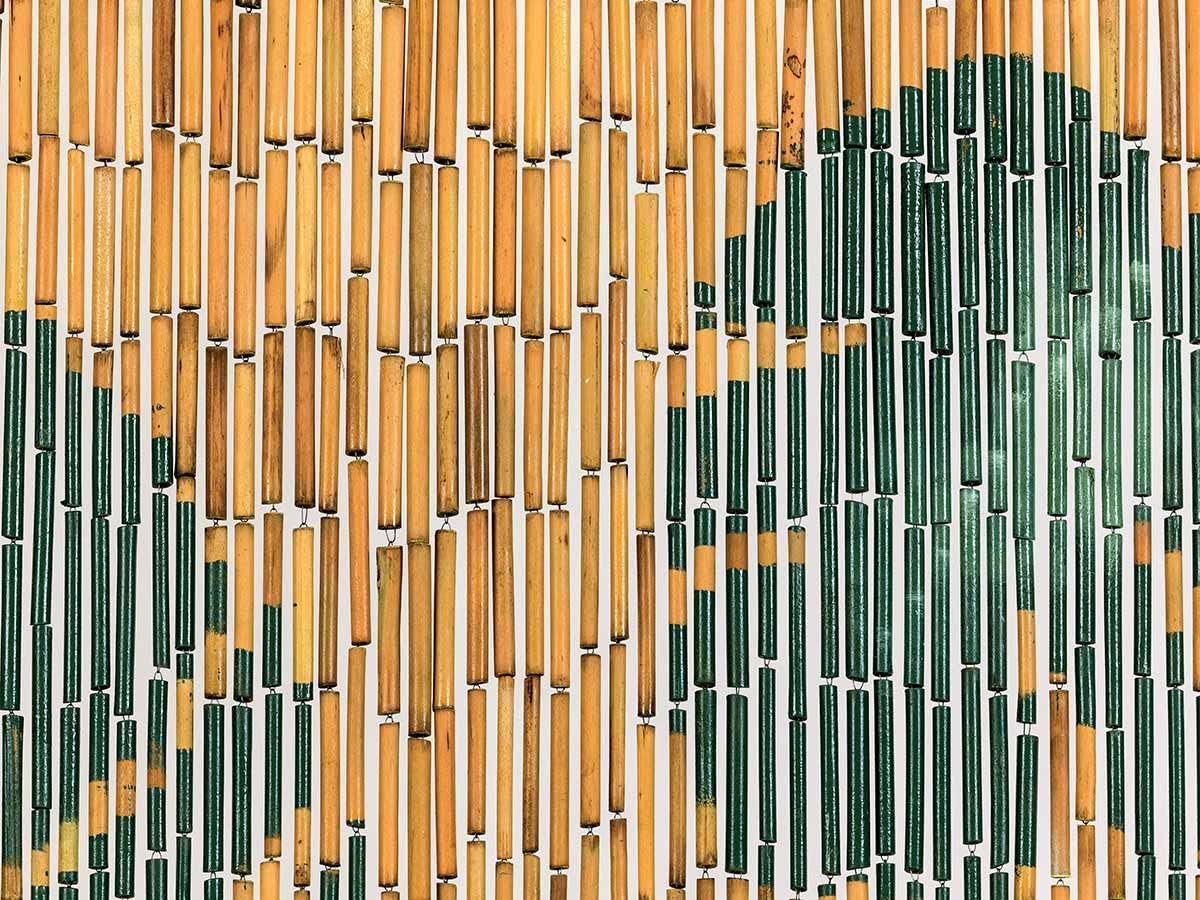 MOREL Rideau de Porte Bâtonnets de Bambou Peints, Dessin Feuilles Monstera et Palmier - 90 x 200 cm
