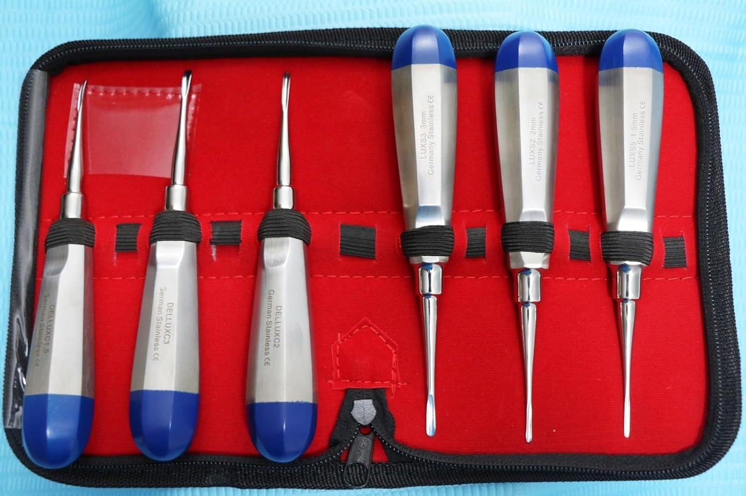 German 6 PCS STR and CVD 1.5MM to 3MM Dental Surgery Extraction LUXATING Elevator Blue Handle