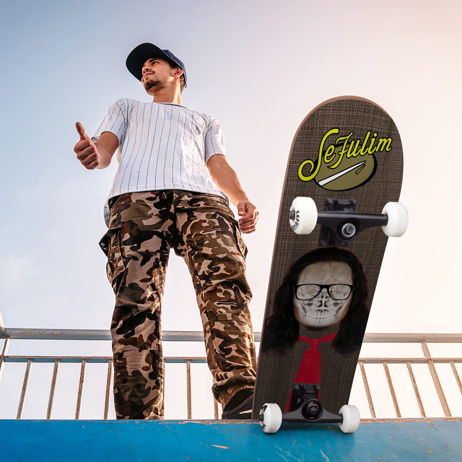 Completo Skateboard para Principiantes, 79 x 20 cm Completo Skateboard para Adolescentes Adultos, 9 Capas Monopatín de Madera de Arce ABEC-7 Skateboard, Longboards