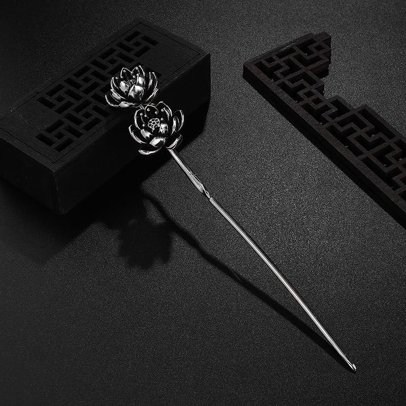 Rabithenn Hairpin Lotus Silver Chinese Hanfu Handmade - 1pcs 6.3inch Hair Stick, Hair Fork, Hair Clip, Hair Accessories for Women Girls Long Hair
