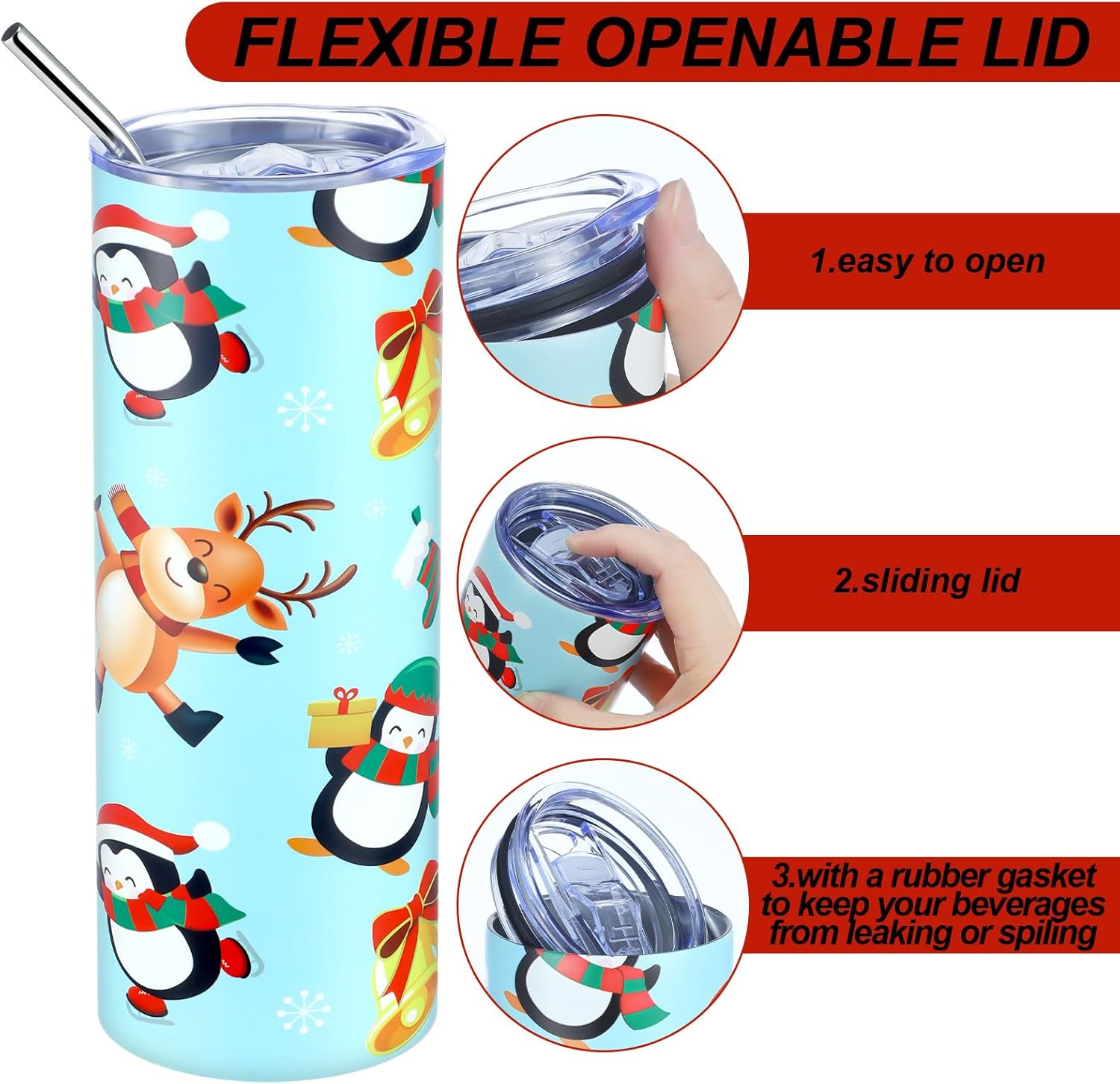 Maxcheck 10 Pack Christmas Gifts for Women 20oz Christmas Stainless Steel Tumbler Xmas Insulated Tumbler Bulk with Lid Straw and Brush Straight Double Wall Vacuum Travel Coffee Mug for Xmas Party Gift - Image 5
