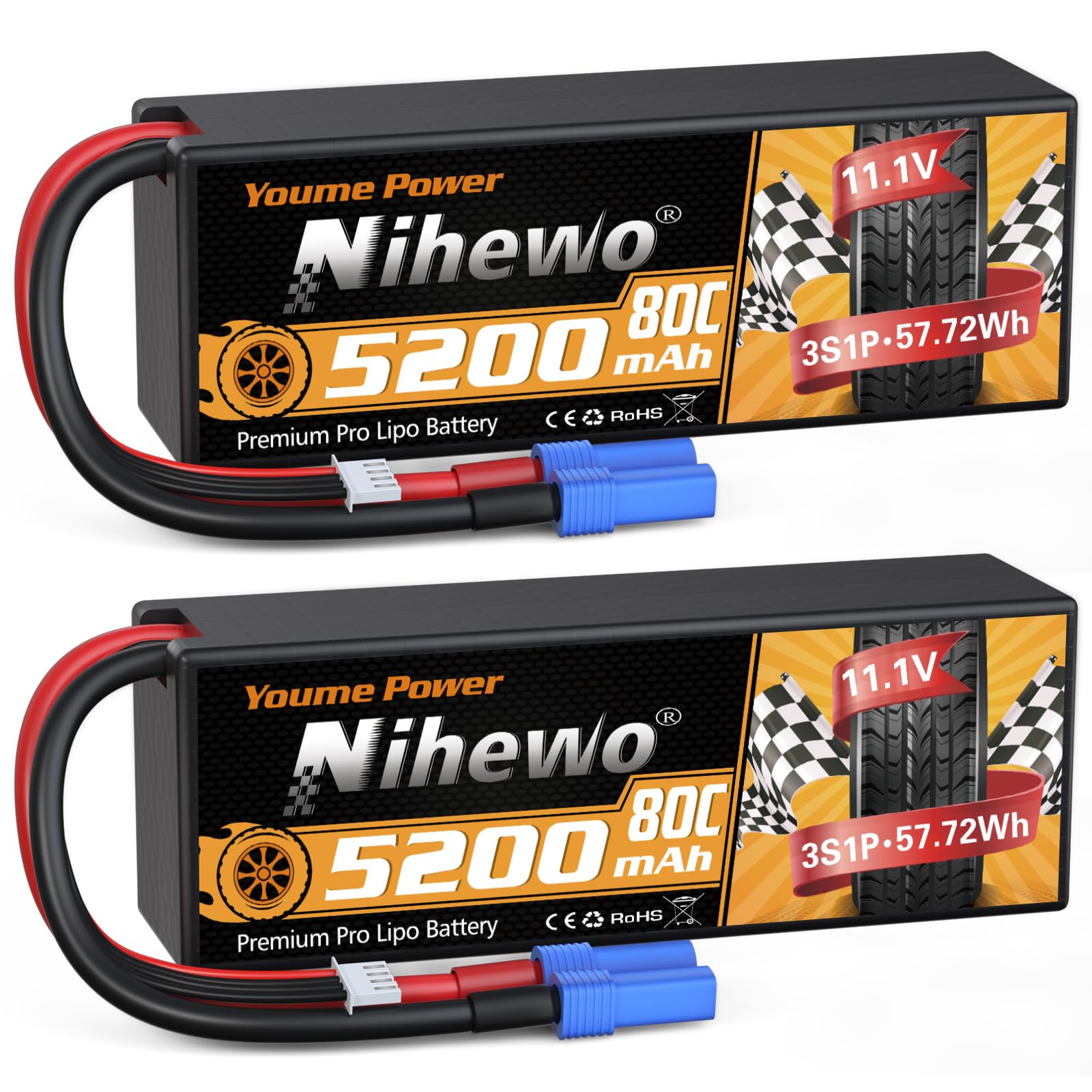 EMEPOVGY 3S Lipo Batterie 11,1 V 80 C 5200 mAh Lipos Coque Rigide avec connecteur en T pour véhicules RC 1/8 1/10 RC Véhicules (Lot de 2 EMEPOVGY 3S Lipo Batterie 11,1 V 80 C 5200 mAh Lipos Coque Rigide avec connecteur en T pour véhicules RC 1/8 1/10 RC Véhicules (Lot de 2