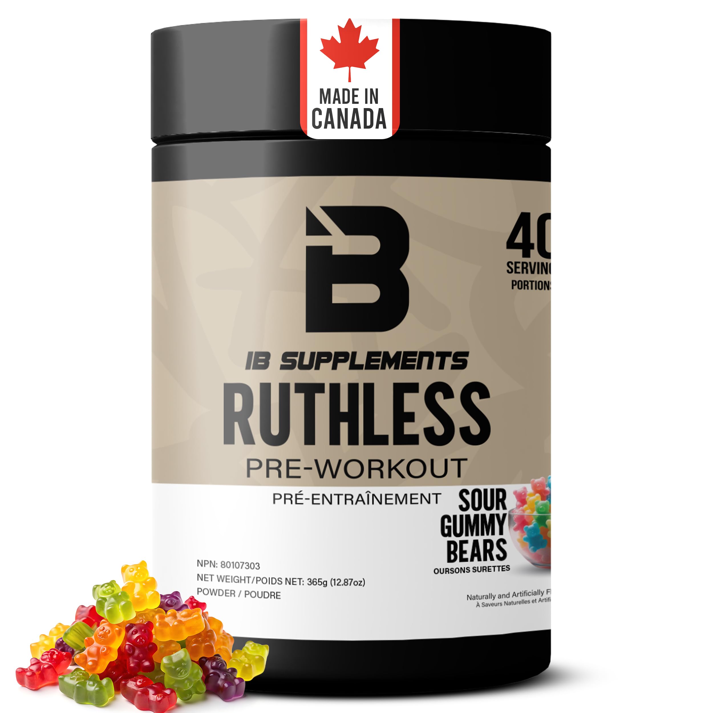 Iron Brothers Ruthless High Stim Pre Workout Powder – Sour Gummy Bear Flavor – 7g Citrulline Malate, 3.2g Beta Alanine & Dual Caffeine – Nitric Oxide Pump & Focus – Creatine Free – 40 Servings
