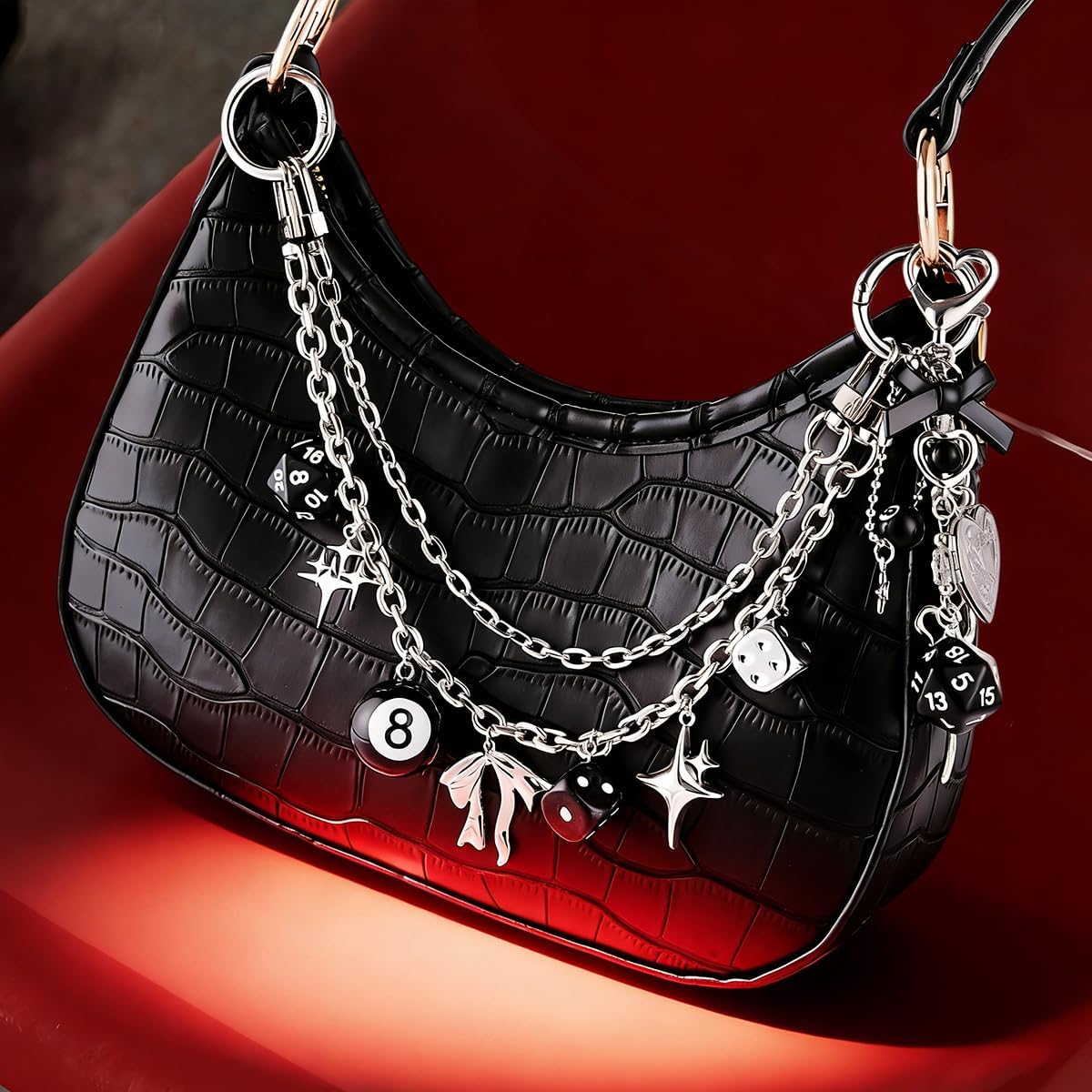 2 Pcs Bag Charms for Handbags, Vintage Punk Y2K Silver Bag Chain for Women, Extension Purse Charms for Tote Bags - Image 5