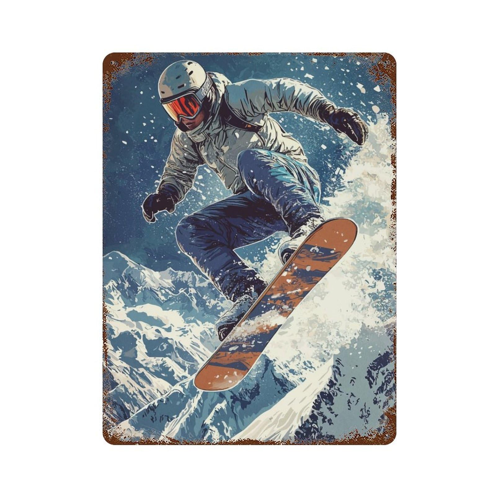 Snowboarder in Flight Rustic Tin Plaque 15.7"x11.8", for Living Room, Hallway And Home Decor, Decorative Metal Wall Art