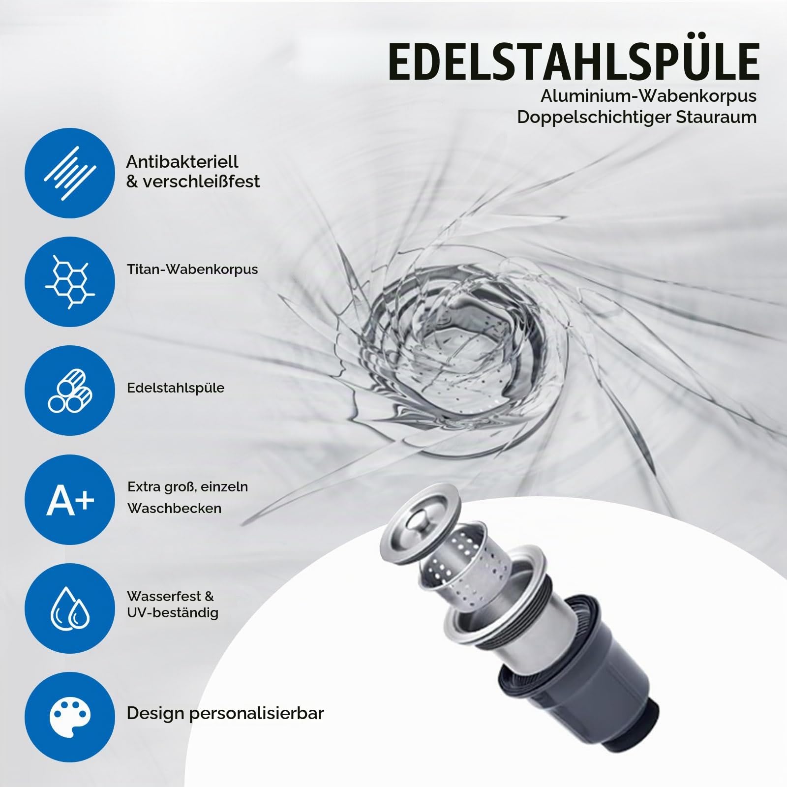 Freistehende Edelstahl Spültisch mit Warm und Kaltwasserhahn, Kitchen Sink Waschbecken mit Aufbewahrungsschrank, Abtropfkorb für Außen, Innen, L:68/80 CM