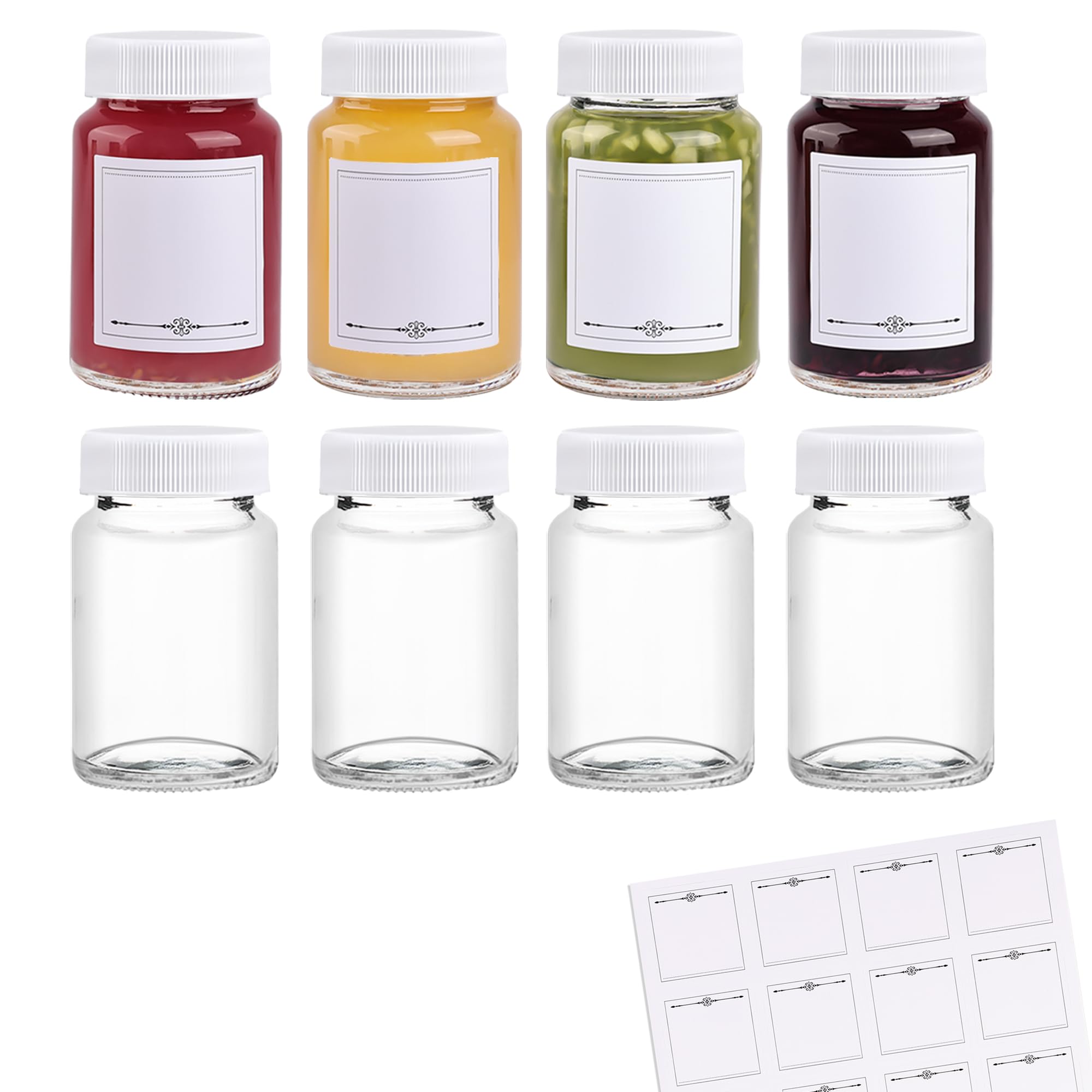 Amazon.com: 8 Pack, 2 oz Glass Shot Bottles w/White Caps & Labels