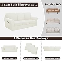 Vista 3 de Easy-Going Juego de funda elástica para sofá de 7 piezas, lavable, para 3 cojines de respaldo y asiento, funda antideslizante para sofá, protector