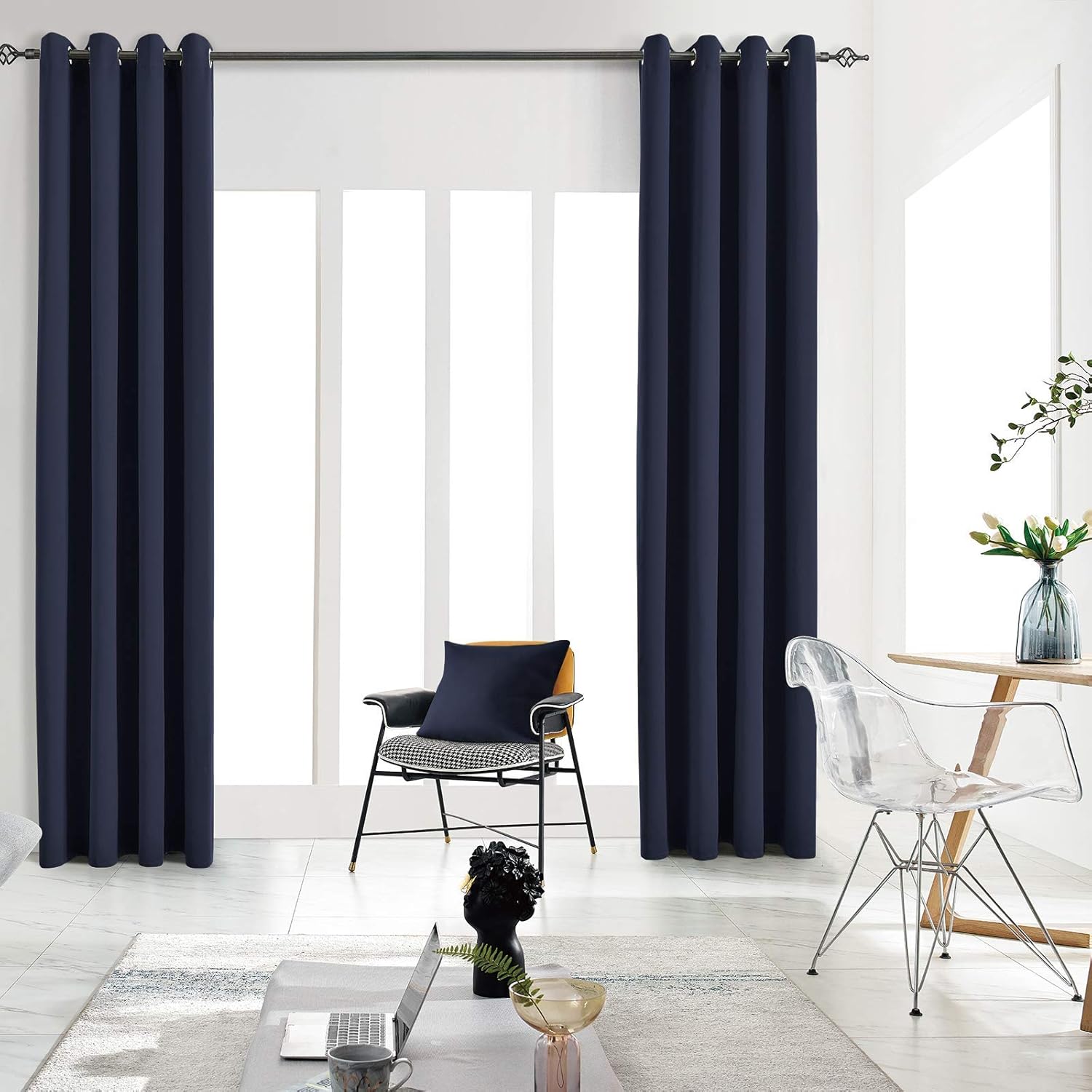Blackout Curtains for Bedroom Thermal Insulated Light Blocking Room Darkening Curtains Solid Grommet Window Drapes for Living Room, Set of 2 Curtain Panels 52 W x 72 L inch Long Navy
