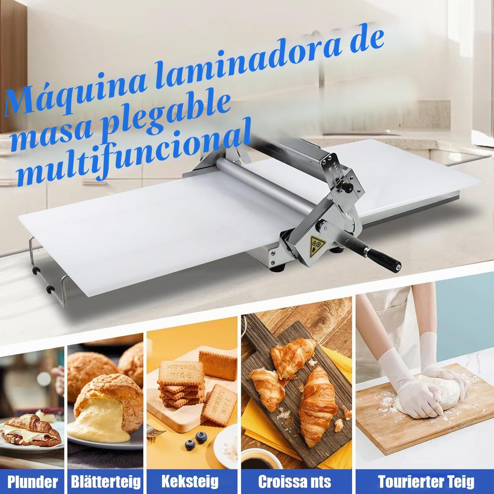 Laminadora de Masa Manual (30cm) – Máquina de Pasta Ajustable 0-25mm – Rodillo de Acero Inoxidable para Estirar Masa, Pizza, Empanadas, Fondant y Repostería – Plegable(S)
