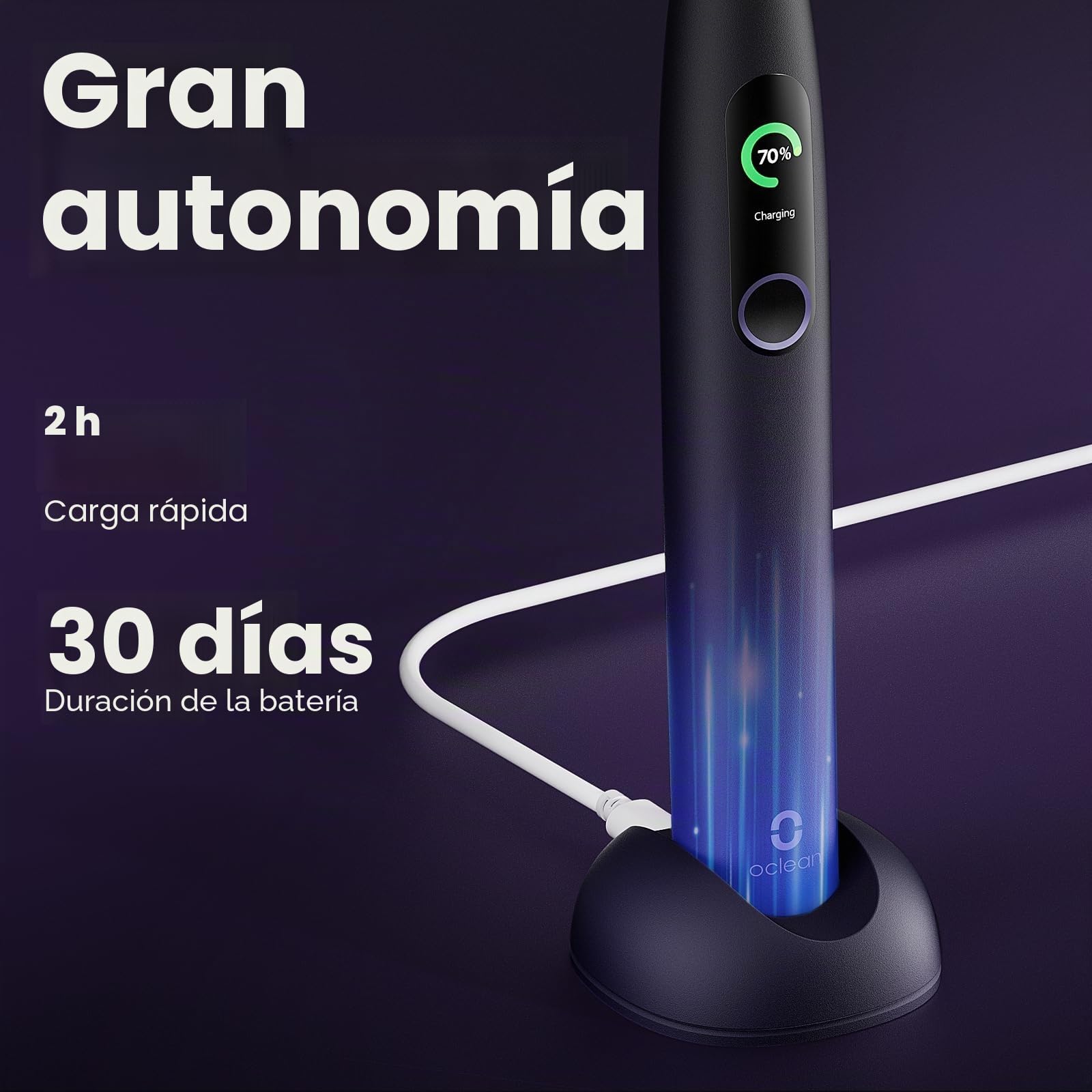 Oclean Cepillo de dientes eléctrico X Pro, Pantalla táctil inteligente, 84,000 Movimientos por minuto, 32 Niveles de intensidad, 3 Modos, Cargador 2 en 1, Sensor de presión, IPX7, Morado Oscuro