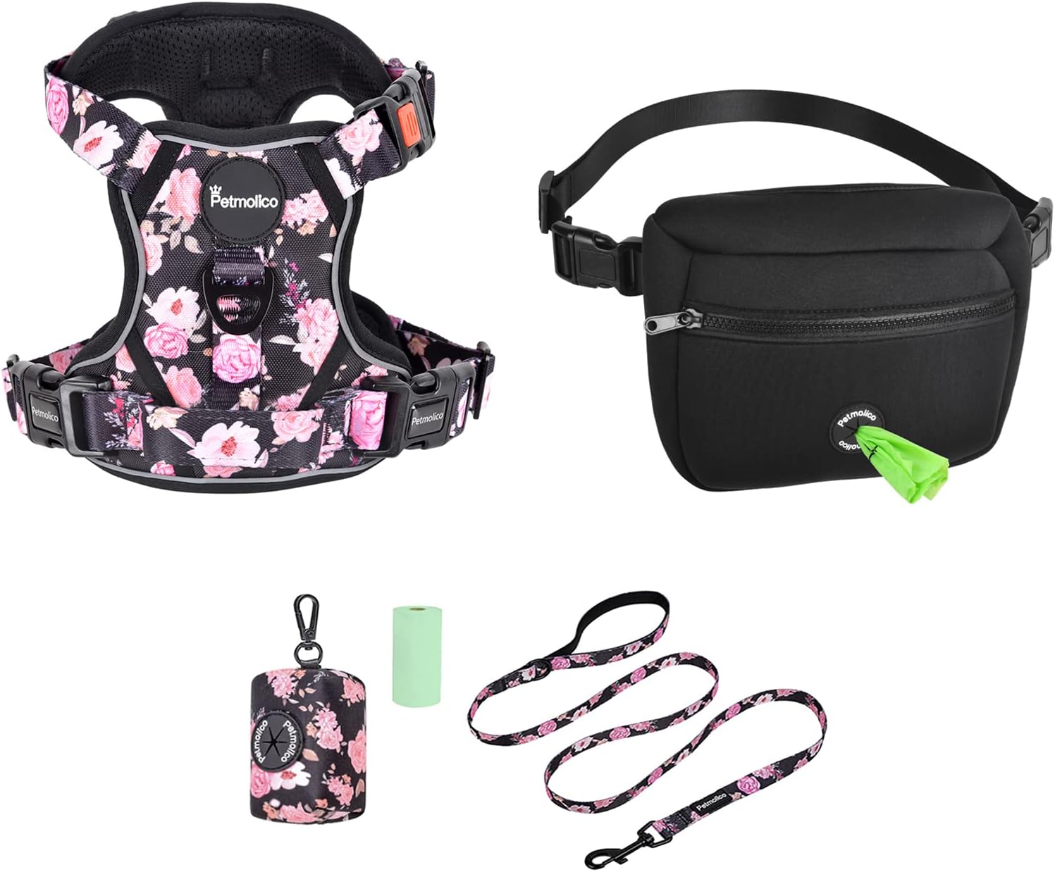 Petmolico No Pull Dog Harness and Leash Set and Dog Treat Pouch