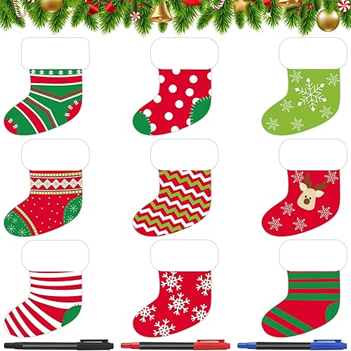 Copkim 9 imanes de Navidad, calcetines de Navidad, para refrigerador, crucero, decoración de puerta de crucero, calcomanías magnéticas coloridas con