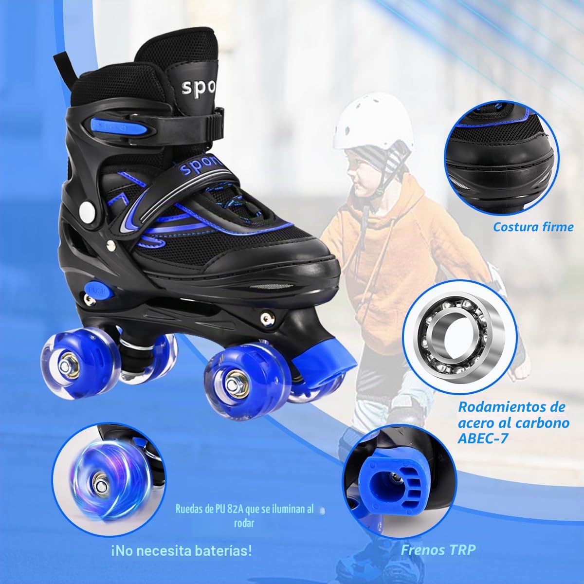 Patines ajustables para niños con ruedas iluminadas