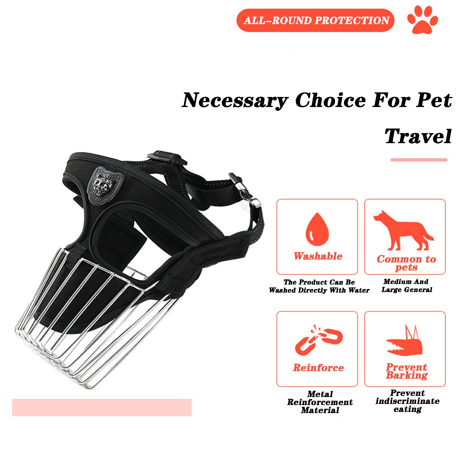 Bozal para Perros pequeños, medianos y Grandes, Evita Que los Perros muerdan, ladren y mastiquen, con Correas Ajustables, Cómodo y Transpirable (S, Red)