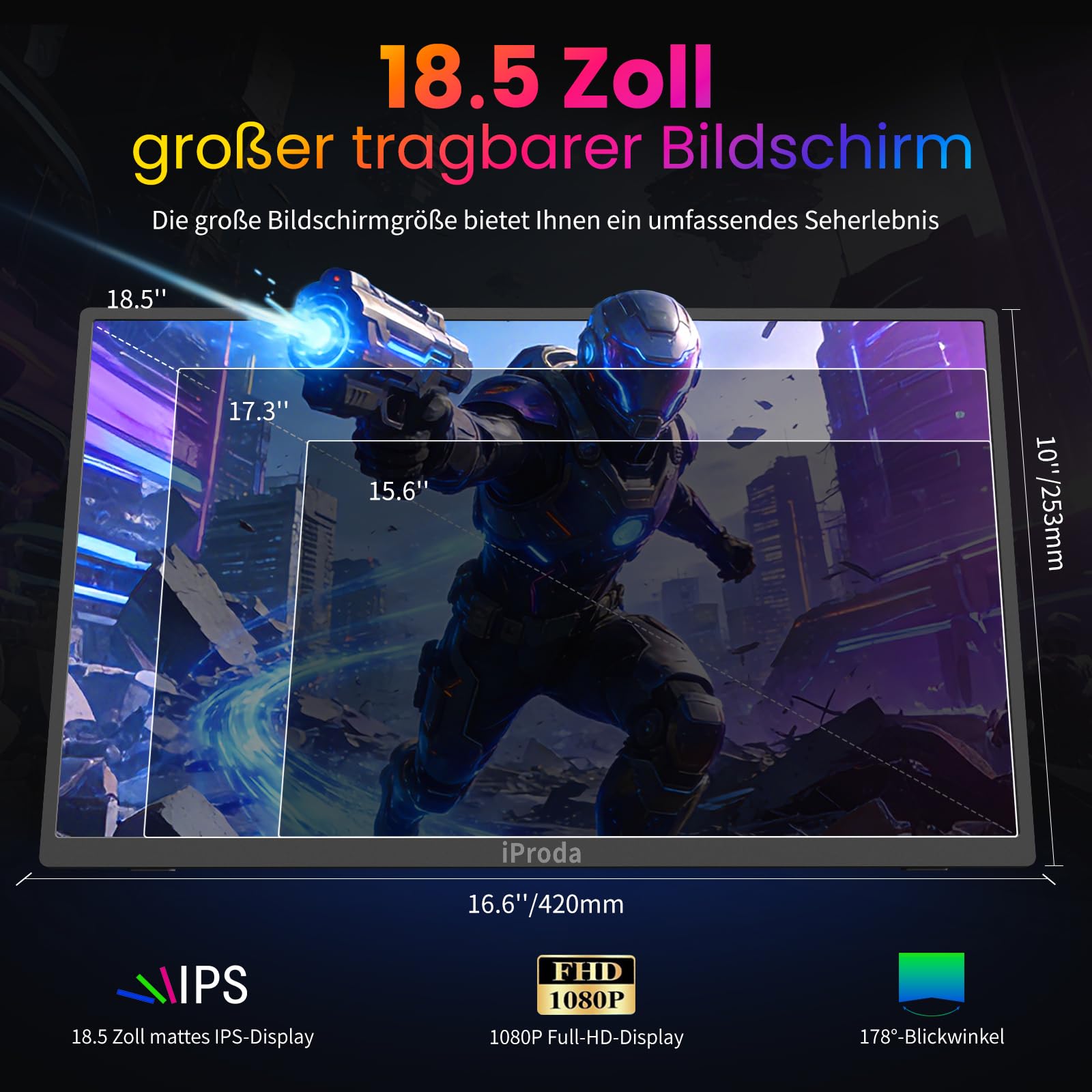 Monitor portátil para videojuegos de 18,5 pulgadas, 120 Hz, FHD 1080P, USB-C y Mini HDMI, 100% sRGB, VESA 75 x 75, pantalla externa para ordenador portátil/PC/PS4/PS5/Switch/Xbox