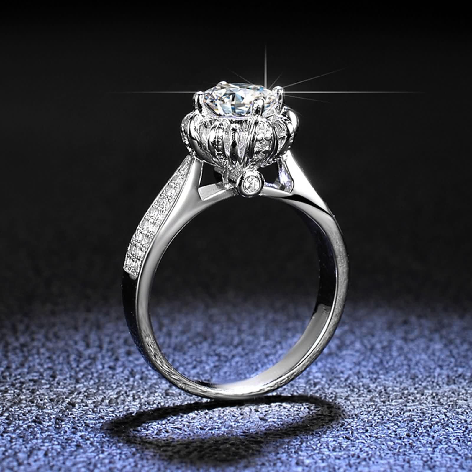 KnSam Weiß Gold 9K/14K/18K Verlobungsring Echt Gold Schmuck, Blumen 4 Klaue Hochzeitsring mit Labor Erstellt Diamant, Solitärring Au 375/585/750 Weißgold, Gr.47-65