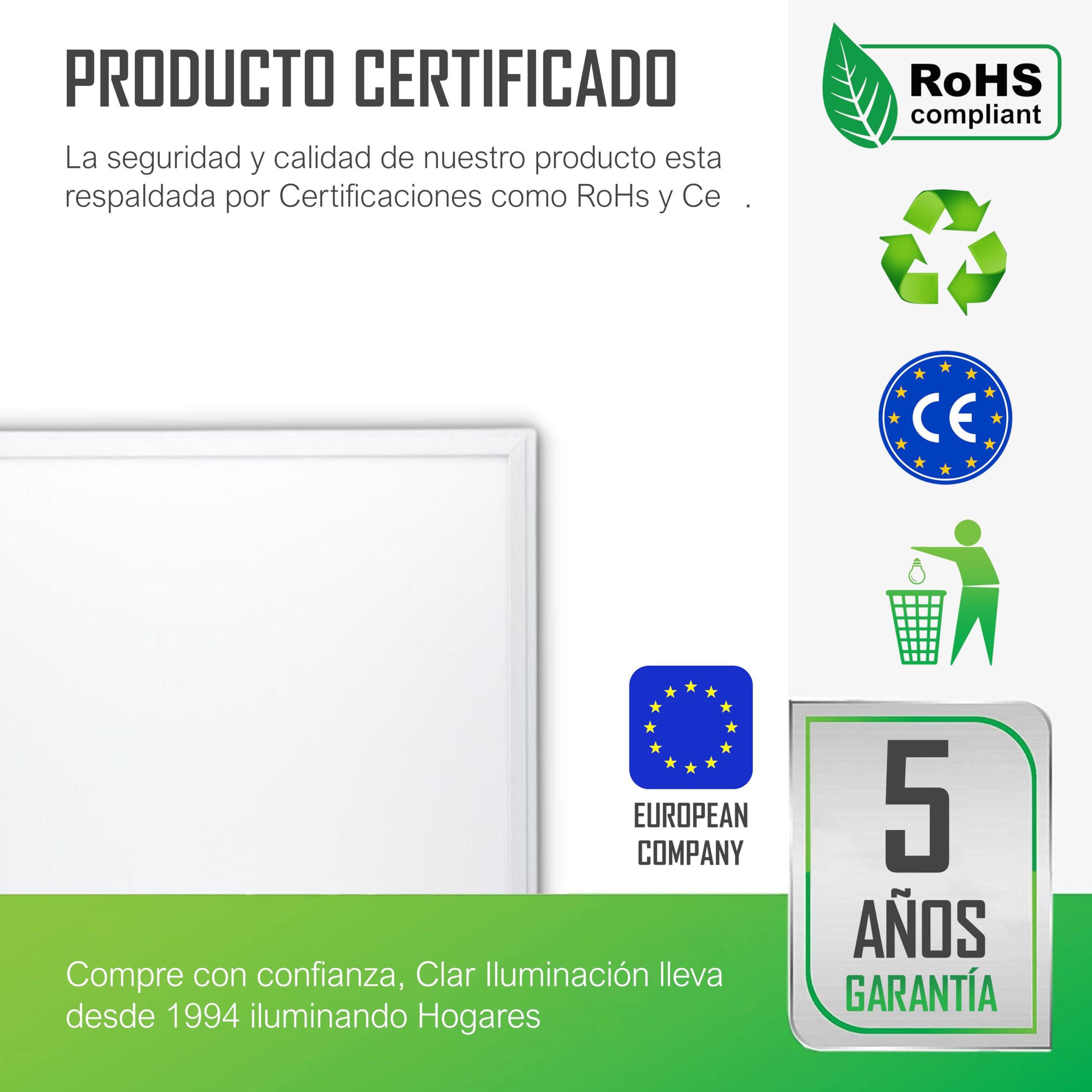 CLAR HYBEC - Panel LED 60x60 cm 40W, Focos LED Interior, Placas Techo Desmontable, Pantalla LED Para Falso Techo, Driver Incluido, Luz Neutra 4000ºK (Pack 5)