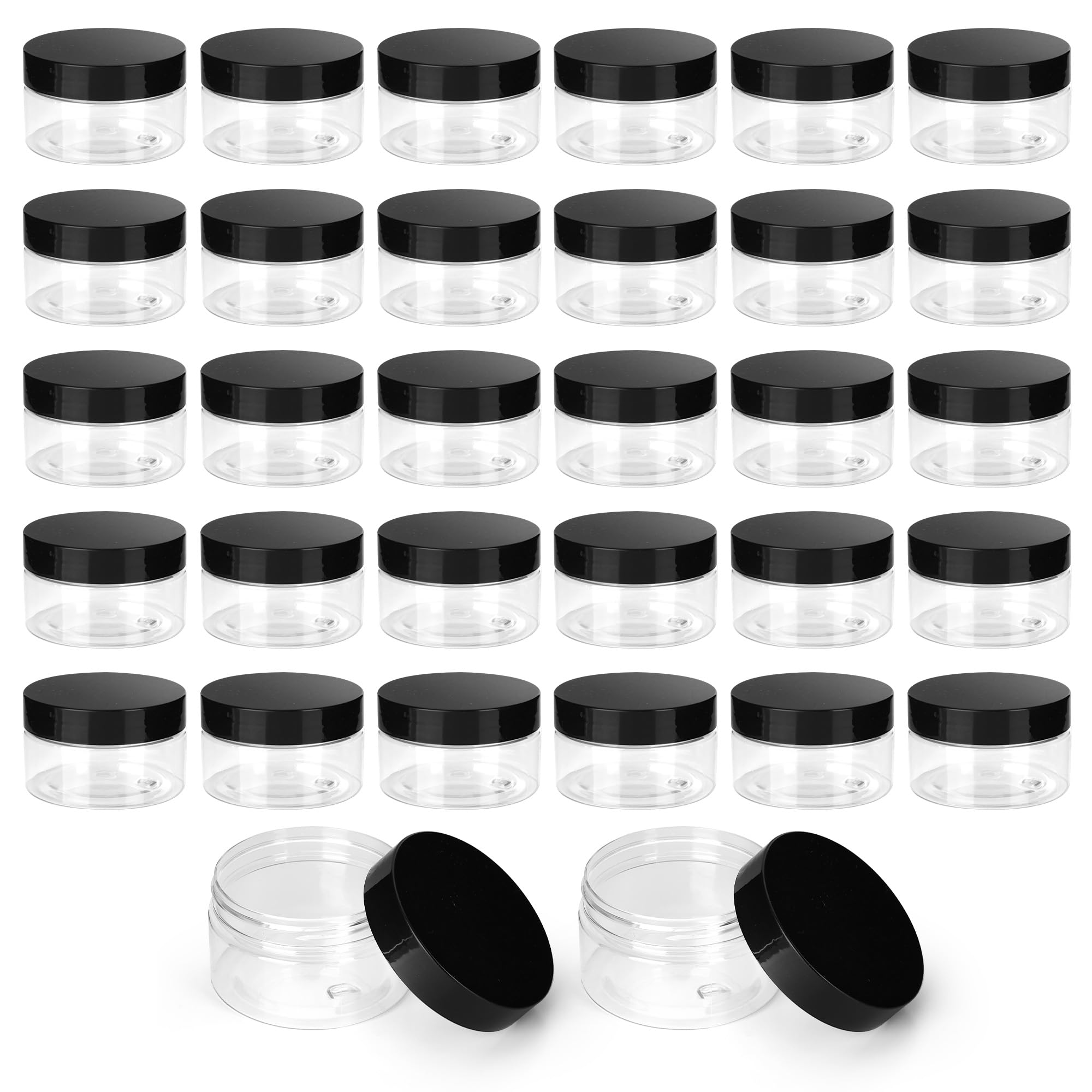 YKUKIZEE 30 Pack Small Plastic Jars with Black Lids 100 ml, Empty Clear Plastic Storage Containers Jars with Screw Lids, Wide Mouth Round Slime Containers for Bead Bean Grain DIY Craft Kitchen
