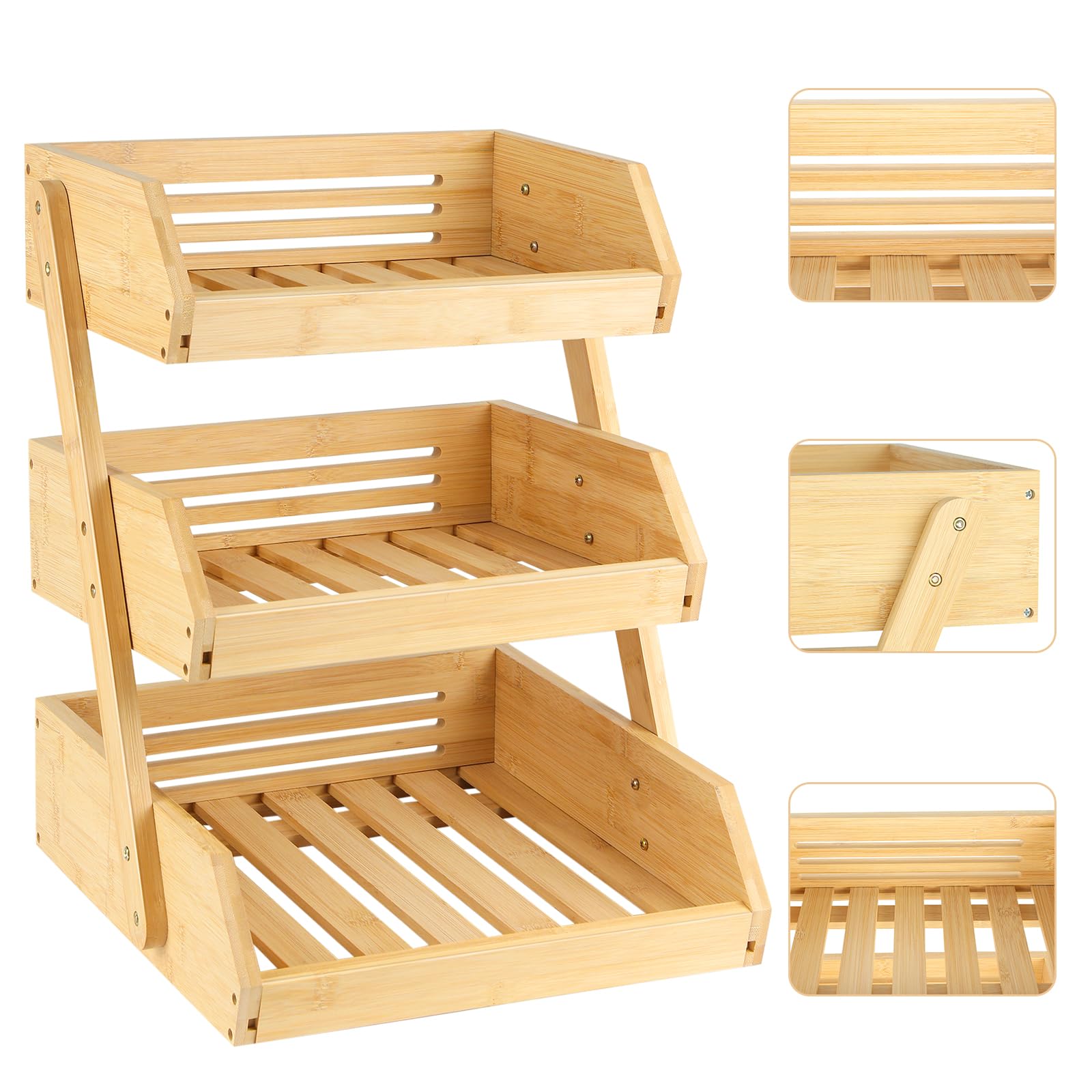 HUOLE Support de Corbeille à Fruits en Bambou 3 Niveaux Support pour Le Rangement des légumes, du Pain dans la Cuisine, 30*33*41cm (3 couches)