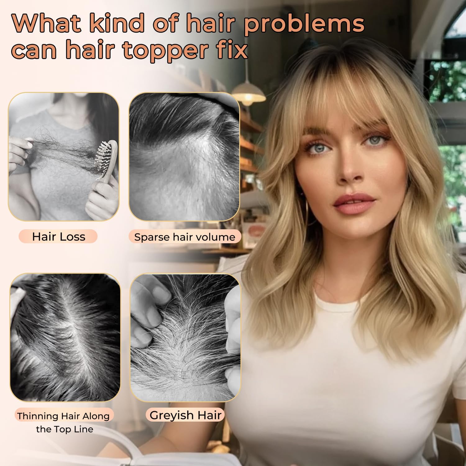Hair Topper Synthetic Curly Wavy 14 Inch Clip-In Bangs Thinning Hair Volume Amazon.com : CINHOO 14 main image 4