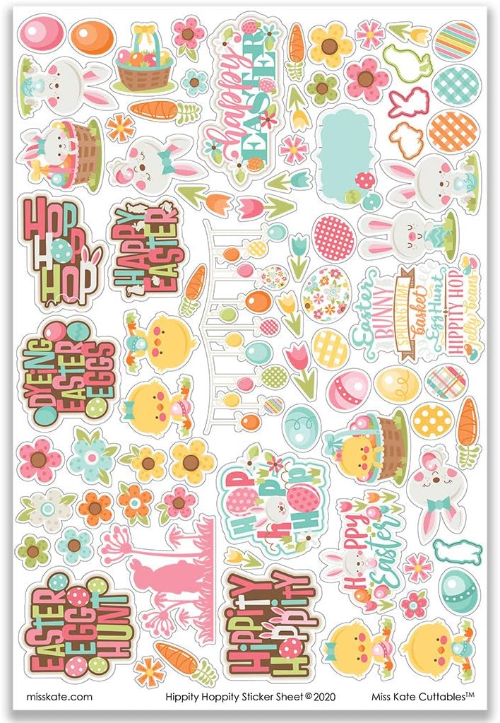 Miss Kate Cuttables Paper & Sticker Kit - Hippity Hoppity for Easter Spring - 17 Double-Sided 12x12 Papers with 33 Designs & 1 8X12 Sticker Sheet - Scrapbooking Card Making Crafting