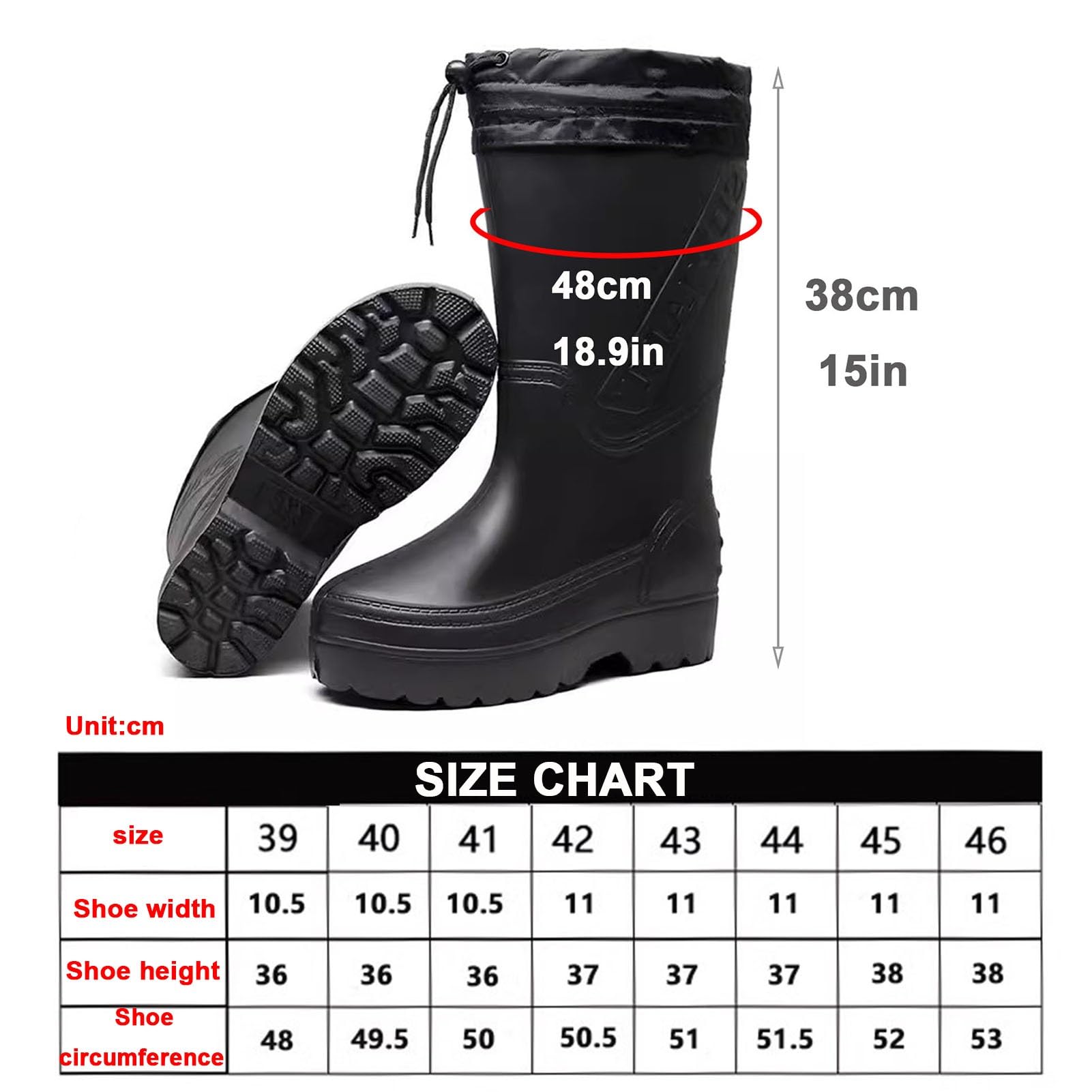 Wodery wędkarskie | Męskie wodery wędkarskie buty myśliwskie czarne wiele rozmiarów 38 cm zewnętrzna myjnia kempingowa (8,5 UK)