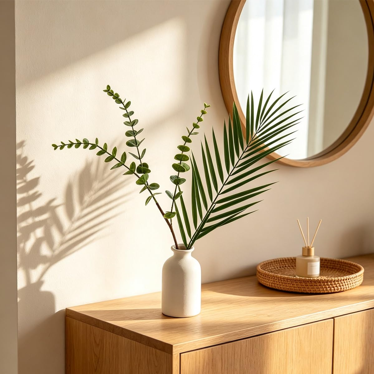 Fausse Feuille Verdure Mélangée D'eucalyptus, Plantes Porte D'entrée | Combinaison fausses plantes d'eucalyptus feuilles palmier for salon, armoire, chambre coucher, commode(Vert)