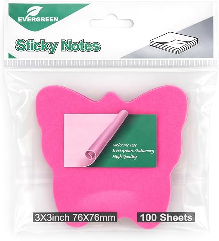 Evergreen - Sticky Notes, Memo Paper Suitable For School & Home, Reminder Paper For Taking Notes, Set Of 100 Sheet, 3 IN X 3 IN, 76 MM X 76 MM (Butterfly, Multicolor)
