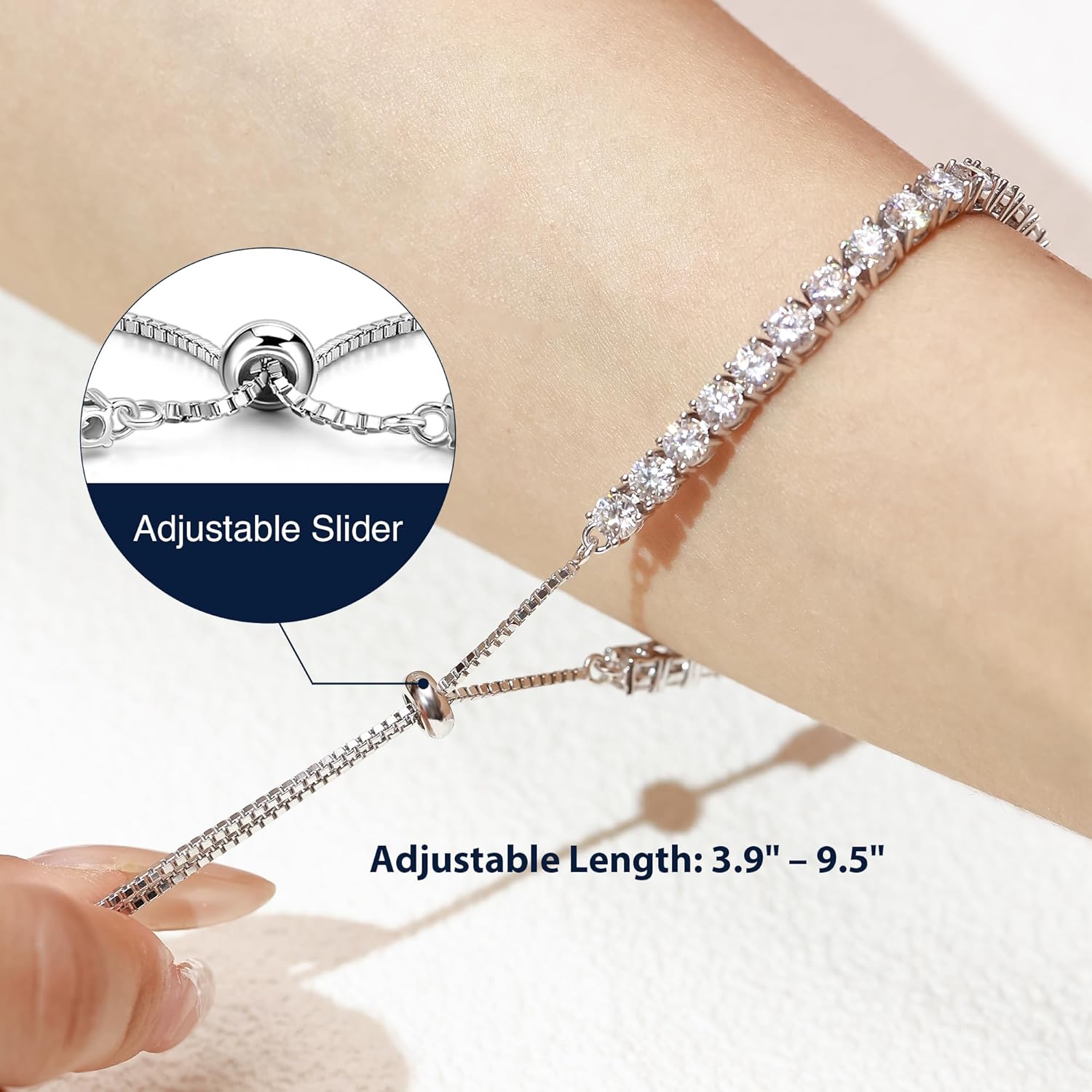 1.2-12 CTTW Moissanite Tennis Bracelet for Women, Adjustable 2-5mm D Color VVS1 Round Cut Moissanite Bolo Bracelet, 18K Gold Plated 925 Sterling Silver Simulated Diamond Bracelet Gifts for Women Her - Image 6