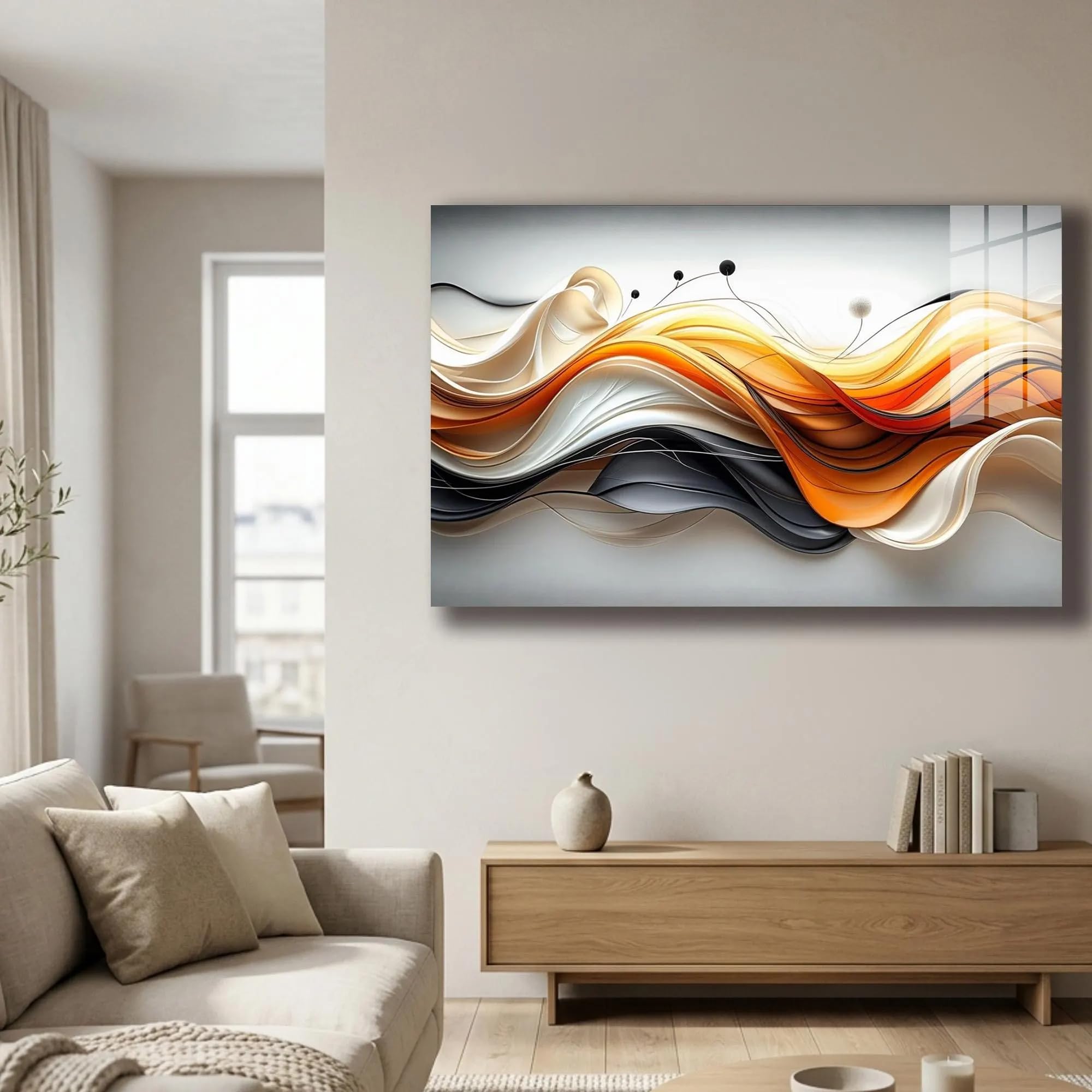 Uudezo With Frame Orange Black White Framed Wall Art Canvas Decor(50X75cm(20X30inch)