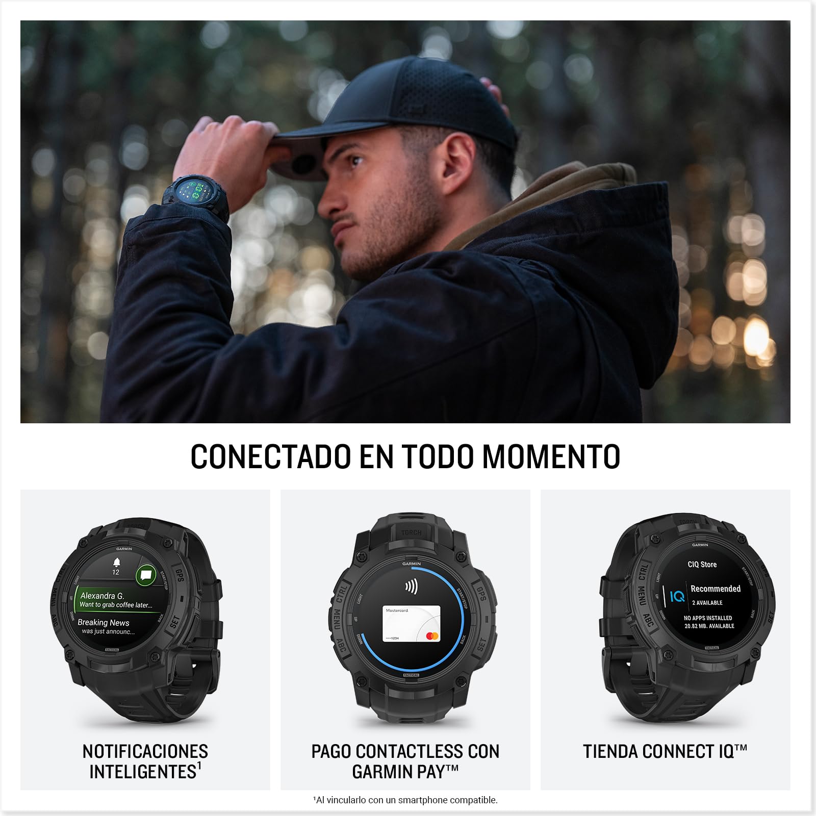 Garmin Instinct 3 Tactical Edition 50 mm, Reloj Inteligente, Negro | Pantalla AMOLED, GPS, linterna LED, funciones tácticas y hasta 24 días de batería