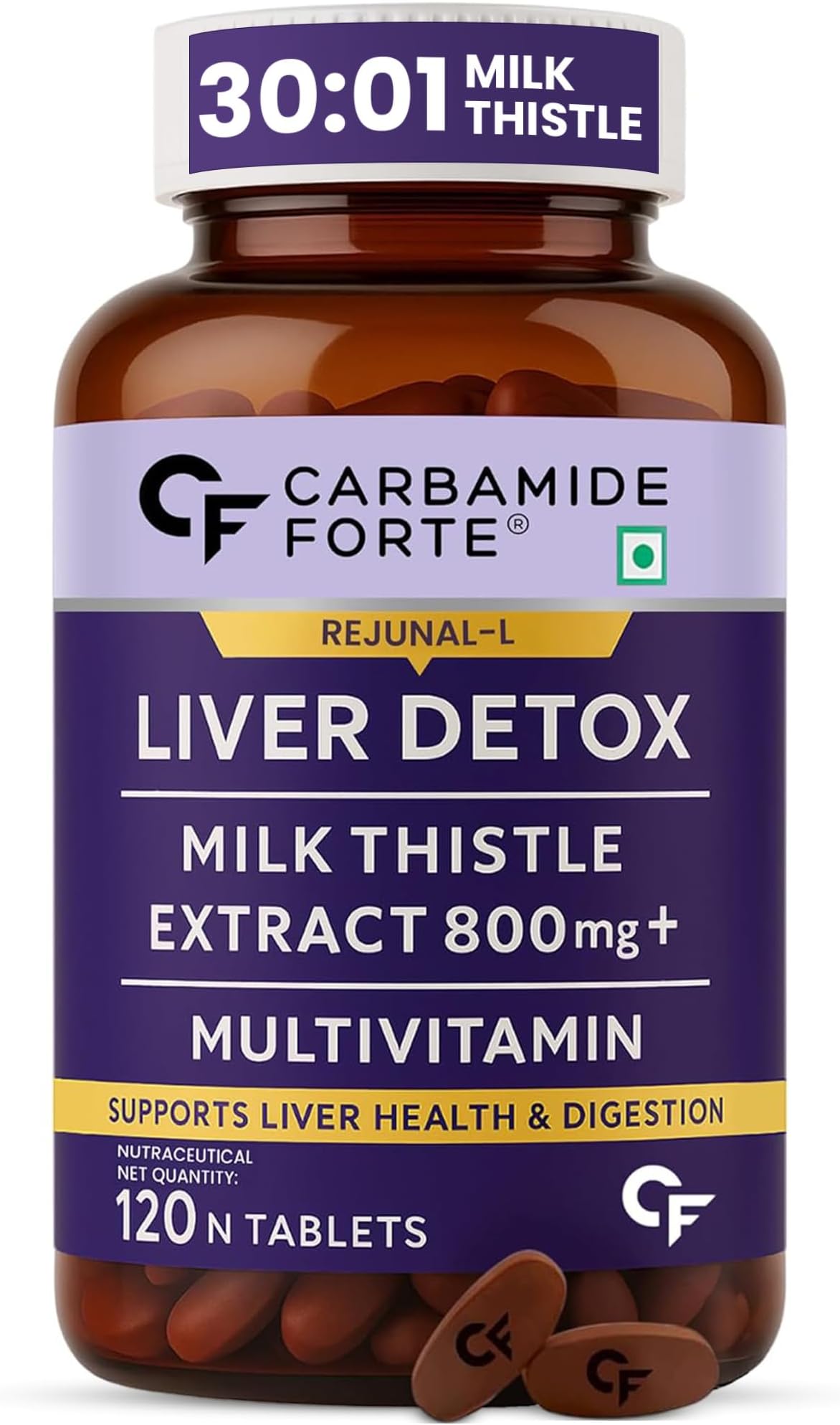 Carbamide Forte Liver Detox Supplement with Milk Thistle | 800mg Milk Thistle Extract (30:1) | Liver Detox Tablets with Added Multivitamins & Amino Acids – 120 Veg Tablets