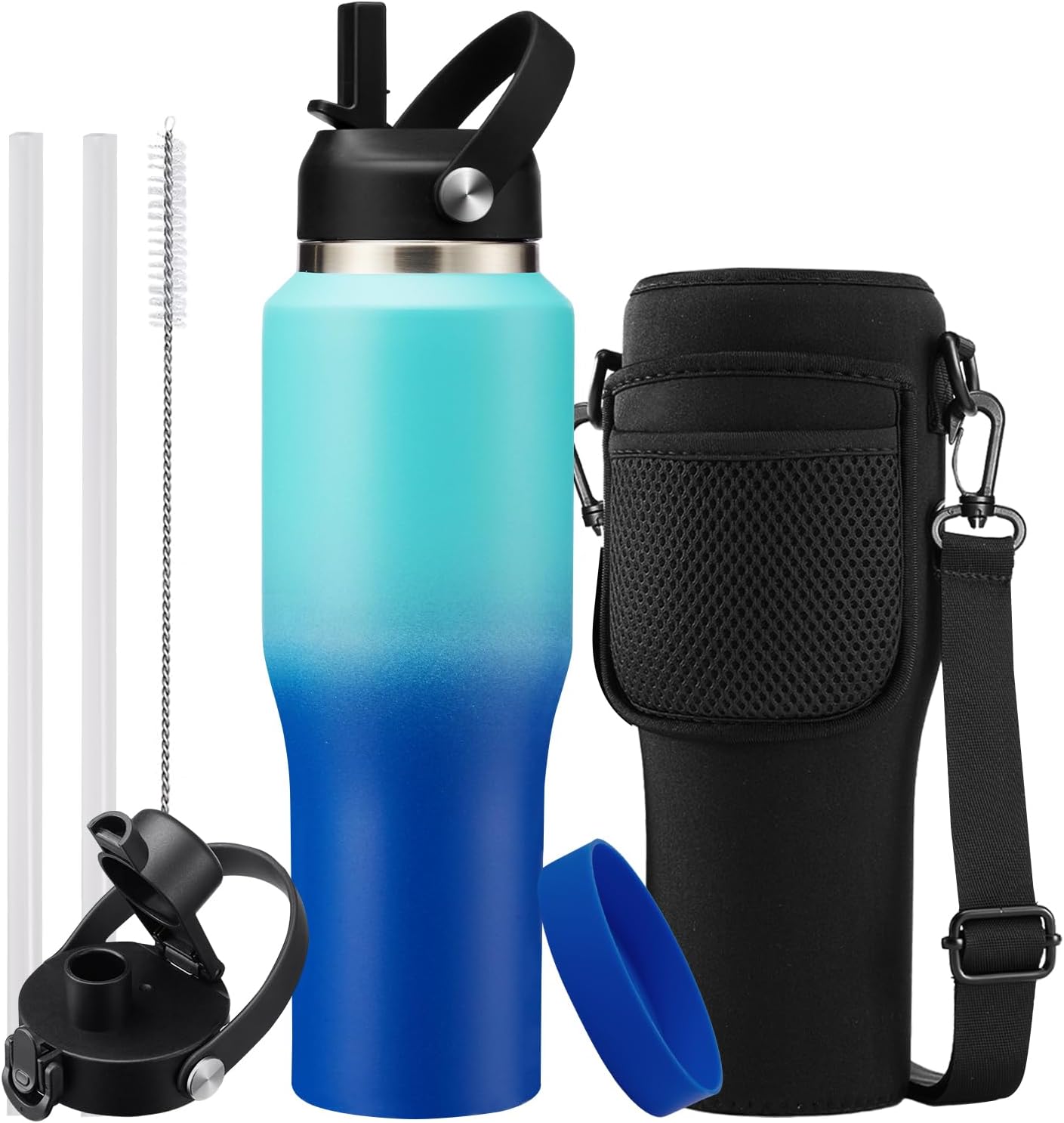 32 OZ Stainless-steel Insulated Water Bottles - Cold 48H & Hot 24H, Leak-Proof Metal Water Flask with Sleeve, Protective Boot, BPA Free Vacuum Insulated 32 Oz Water Bottle Fits In Cup Holder