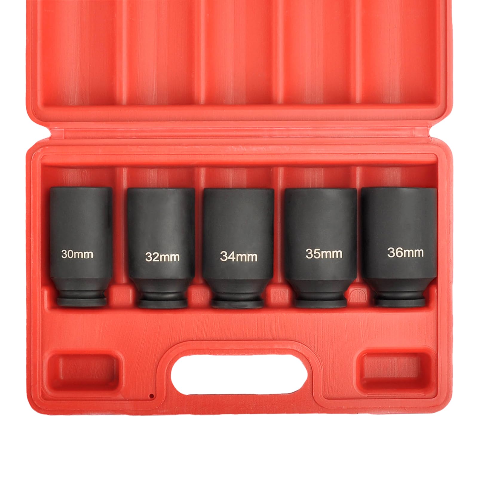 higehio 1/2 Inch Drive 12 Point Axle Nut Socket Set Metric Deep Impact Socket Set 30mm 32mm 34mm 35mm 36mm,Cr-Mo Steel,Black