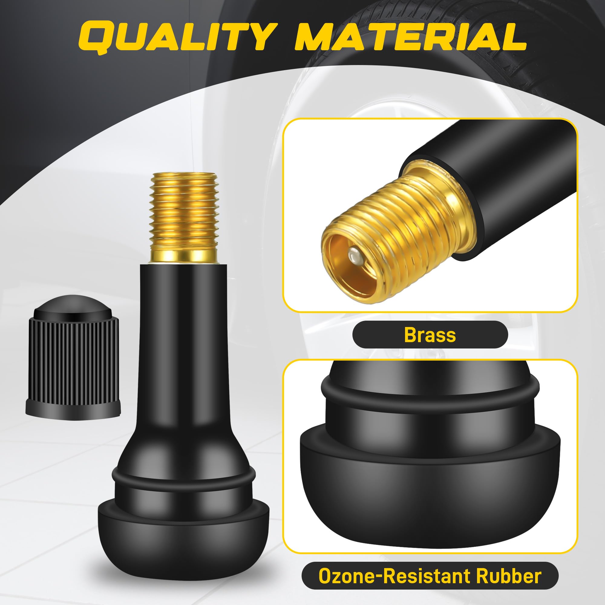 Zocipro 100Pcs TR414 Válvula de Goma para Neumáticos, Snap-in Tire Válvula del Neumático con Tapas de Polvo, Válvulas Rueda Universales para Llantas sin Cámara de Aire de Coches y Motos