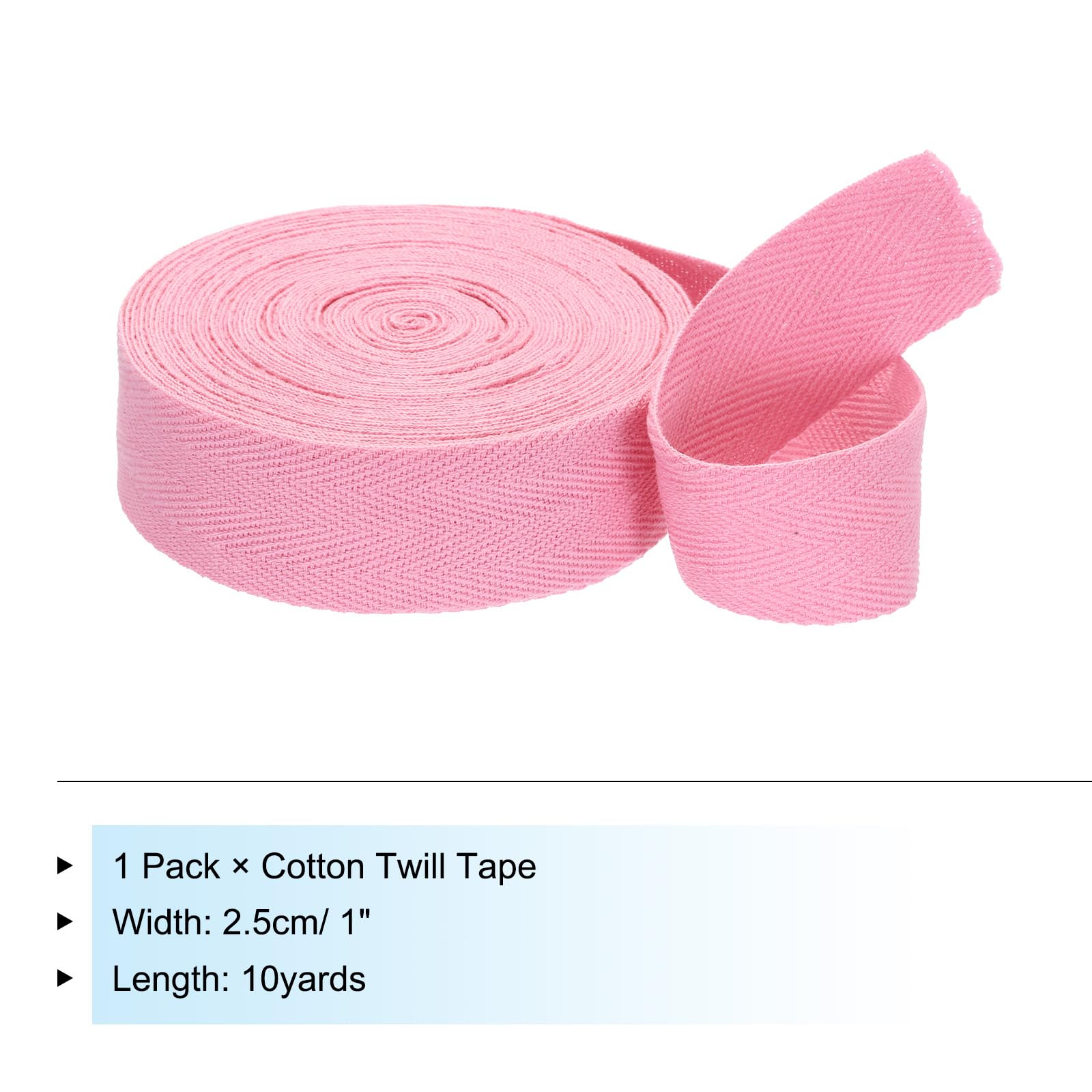 PATIKIL 1"/2.5cm Cotton Twill Tape 10 Yards Cotton Ribbon Bias Binding Tape Herringbone Webbing Trim for Sewing Gift Wrapping Craft DIY Pink - Image 2