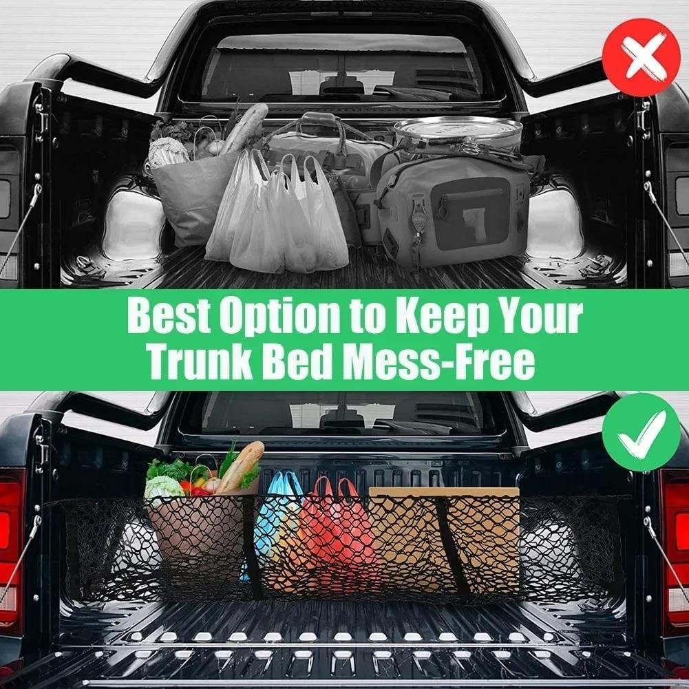 Car Nets 3 Pockets Cargo Net Stretchy Trunk Storage Organizer Net Heavy-Duty Luggage Holder With Mount Kit For SUV Pickup Truck Van