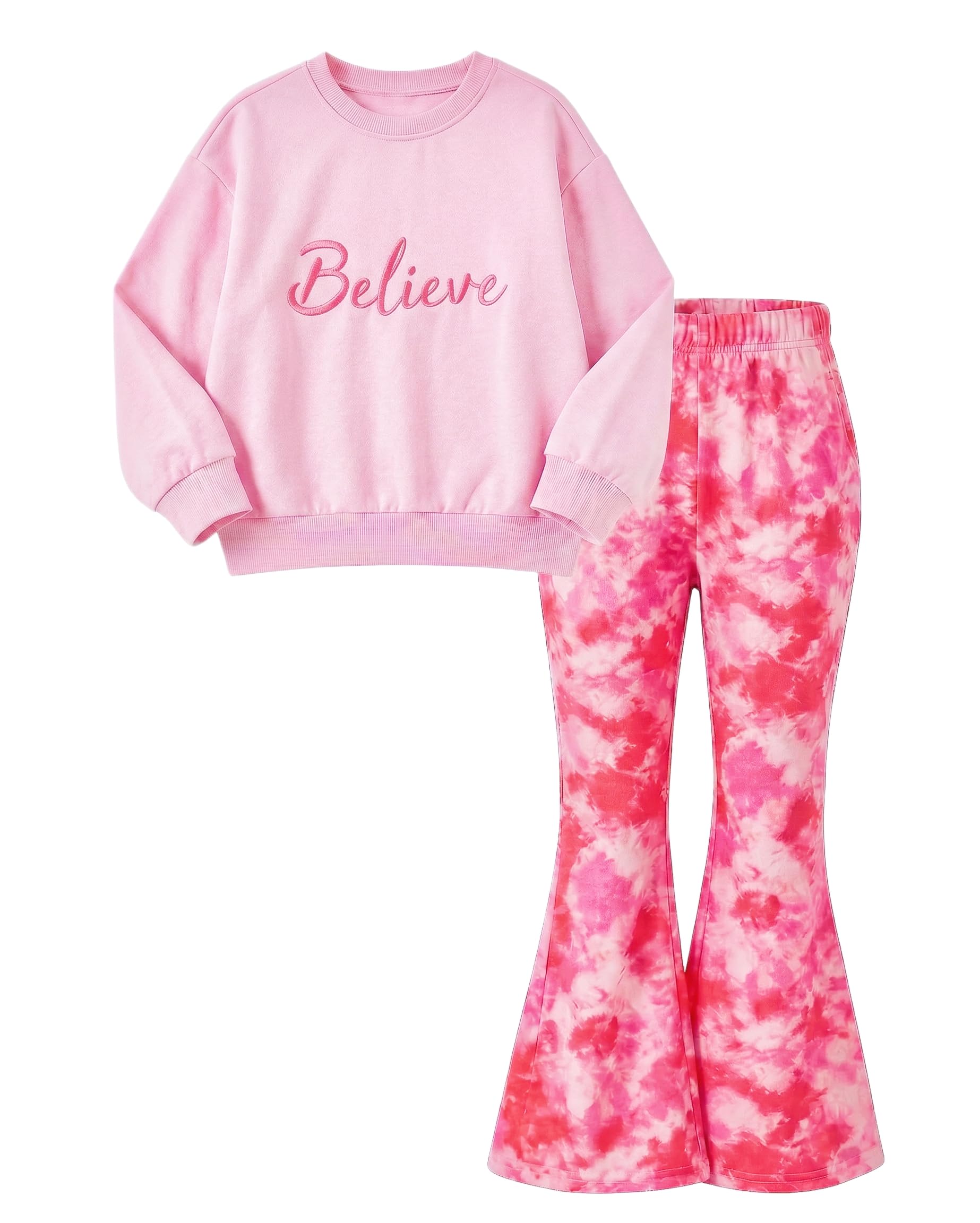 Arshiner Girls 2 Piece Tracksuit Set Kids Sweatshirt and Retro Flare Pants