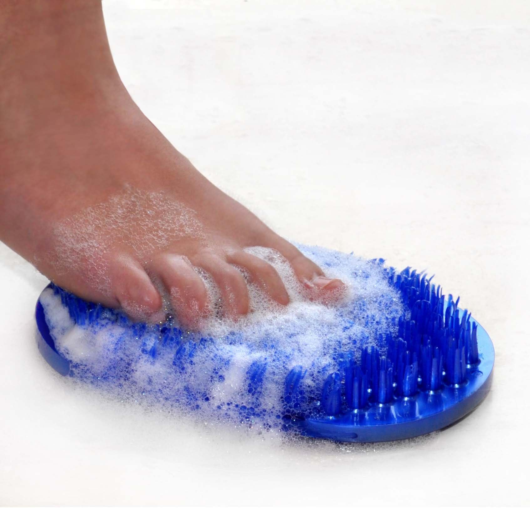 GadjitSoapy Toes Travel-Sized Foot Scrubber & Massager (Pearl Blue) - Foot Brush Cleans and Invigorates Feet without awkward bending and balancing, Suctions to tub or shower floor by Body & Sole