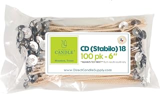 Candle Wicks for Candle Making | 6 inch Stabilo CD 18 Wicks | 100pcs of Cotton Wicks for Candles and Candle Making Supplies, White