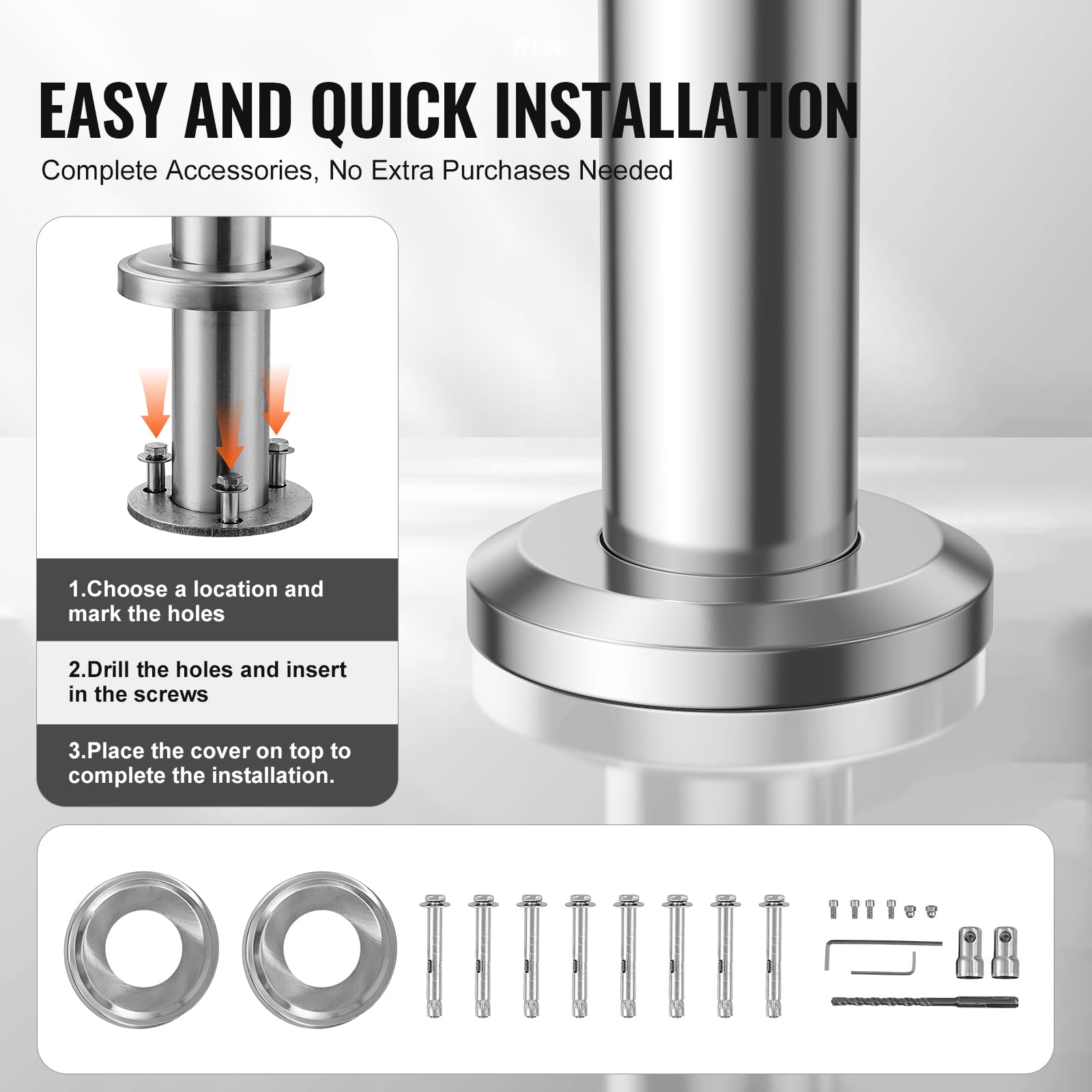 VEVOR Corrimano per Gradini Esterni, Kit Corrimano per Scale 100 cm Lunghezza, Ringhiere di Transizione in Acciaio Inox con Kit di Installazione, Corrimano Scale Doppia Colonna per Veranda e Terrazza
