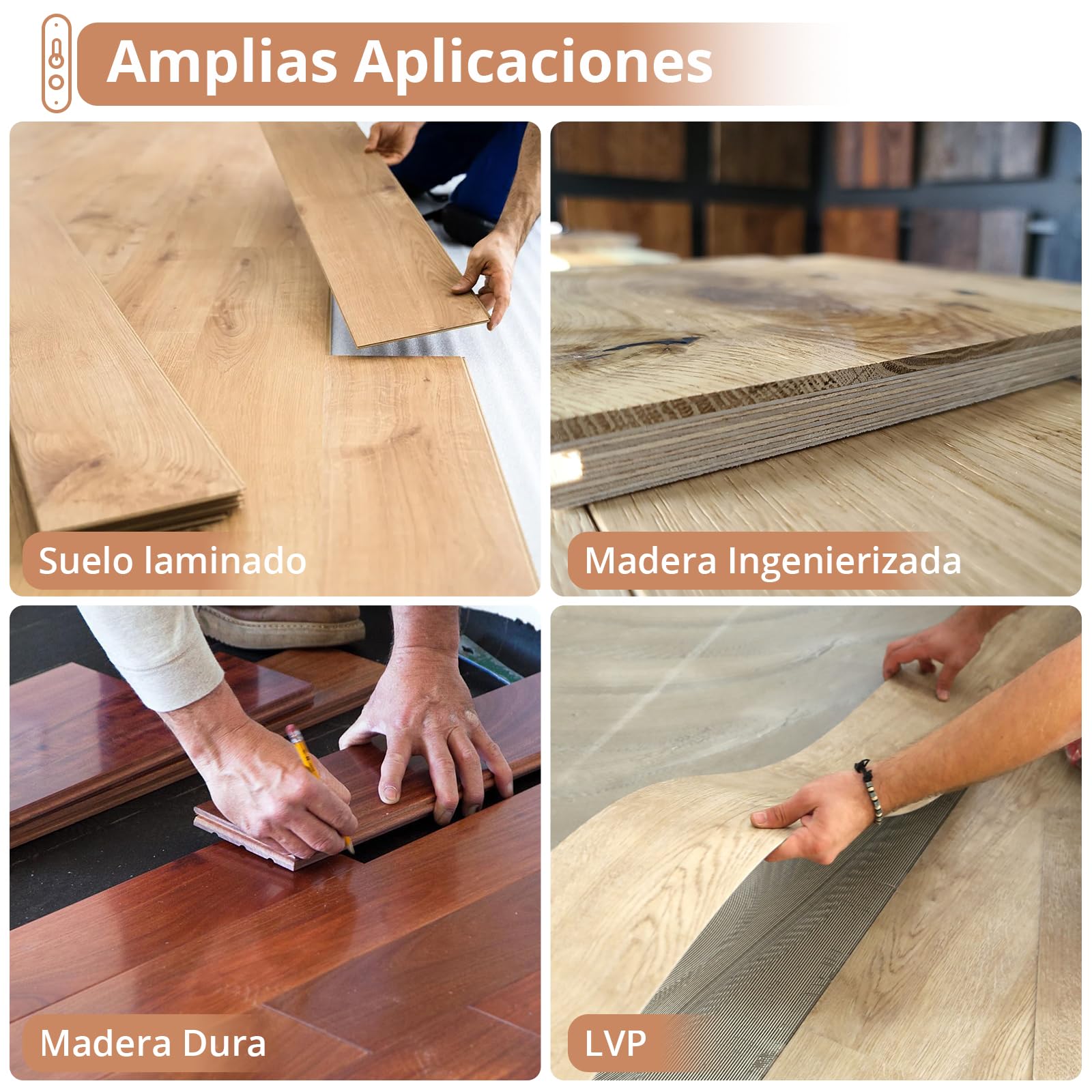 Kamtop Kit Instalación Suelo Laminado Profesional con Bloque Nano-Succión, Martillo Goma 16 oz y Esponja - Herramientas Reparación Tarima Flotante, Montaje Parquet, y Ajuste Paneles Sin Huecos