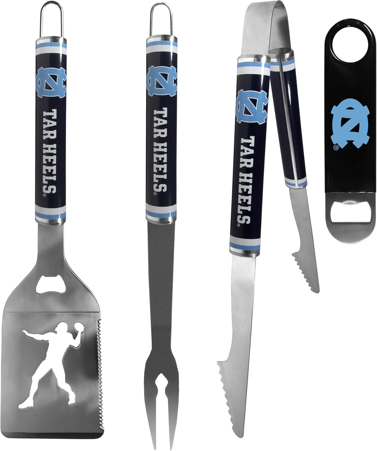 Siskiyou NCAA North Carolina Tar Heels 3 pc Steel Logo BBQ Tools w/Bottle Opener, One Size, Team Colors