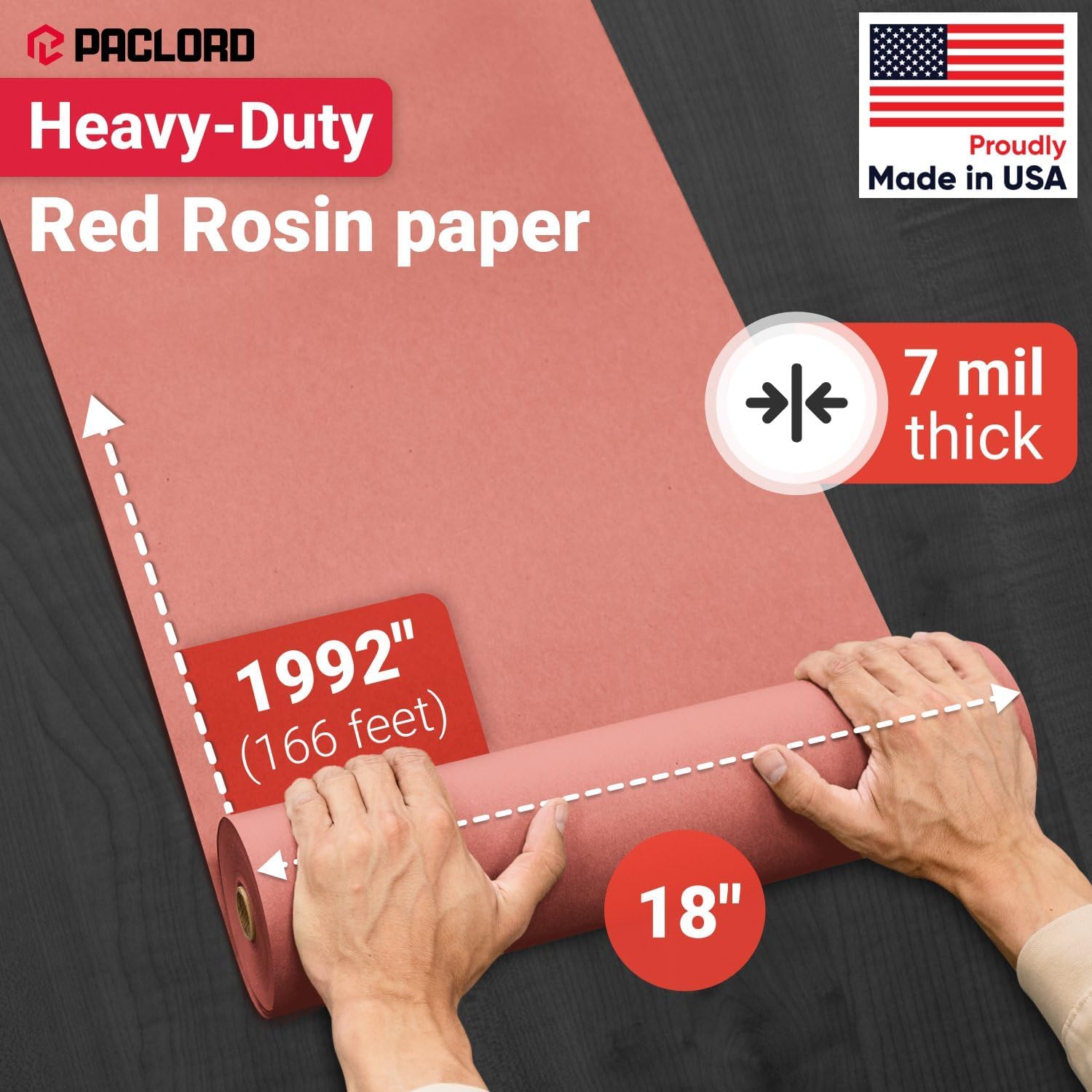Floor Protection Paper 18" x 1992" (166’) Red Rosin Paper Roll - Made in USA Thick Heavy-Duty 7 mil Masking Paper for Surface Protection from Paint, Dust, Foot Traffic - Paint Floor Covering