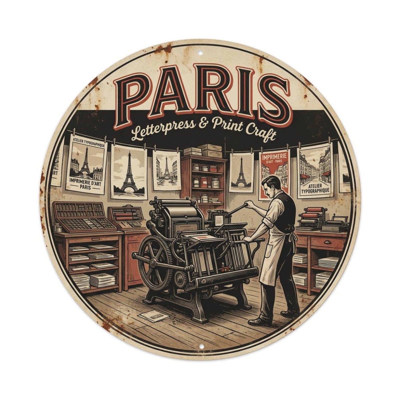 Olhnbad Style Paris Craft Culture Letterpress Travel Retro Metal Tin Sign